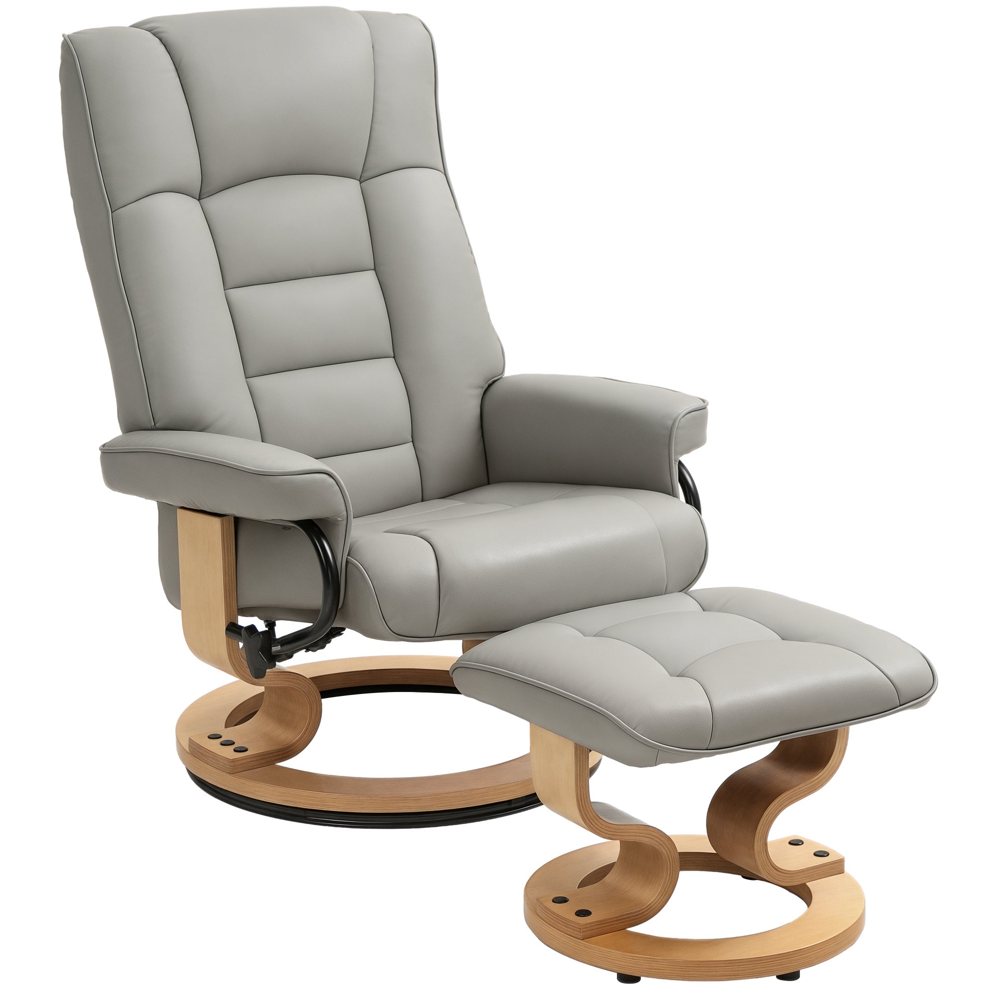 Reclining Chair with Ottoman, Swivel TV Chair with Reclining Function, TV Chair with Wooden Frame, up to 150 kg Capacity, for Living Room, Faux Leather, Gray