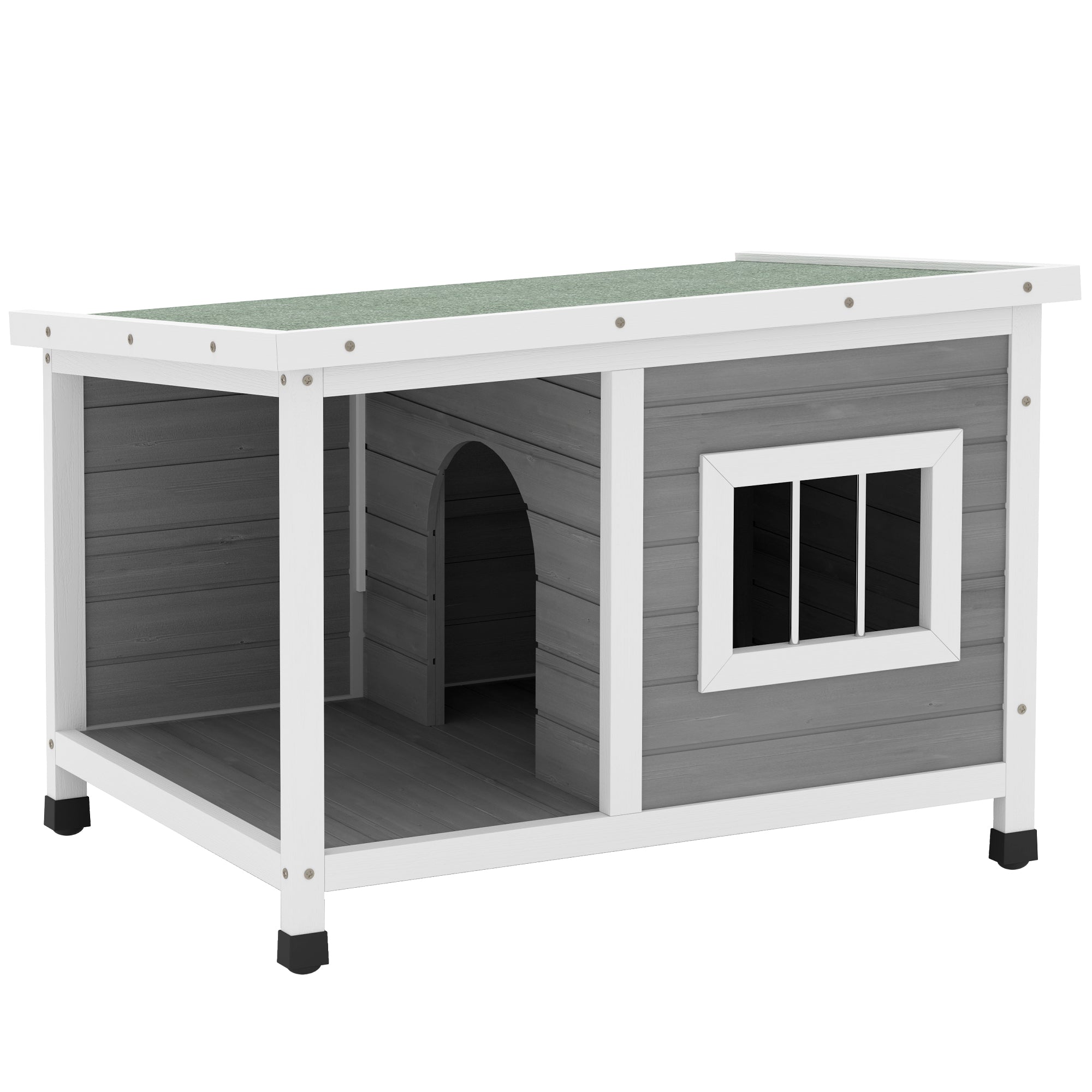PawHut Houten Hondenhuis 85,5x62x60 cm met Openbaar Asphalt Dak, Deur en Raam voor Kleine Honden