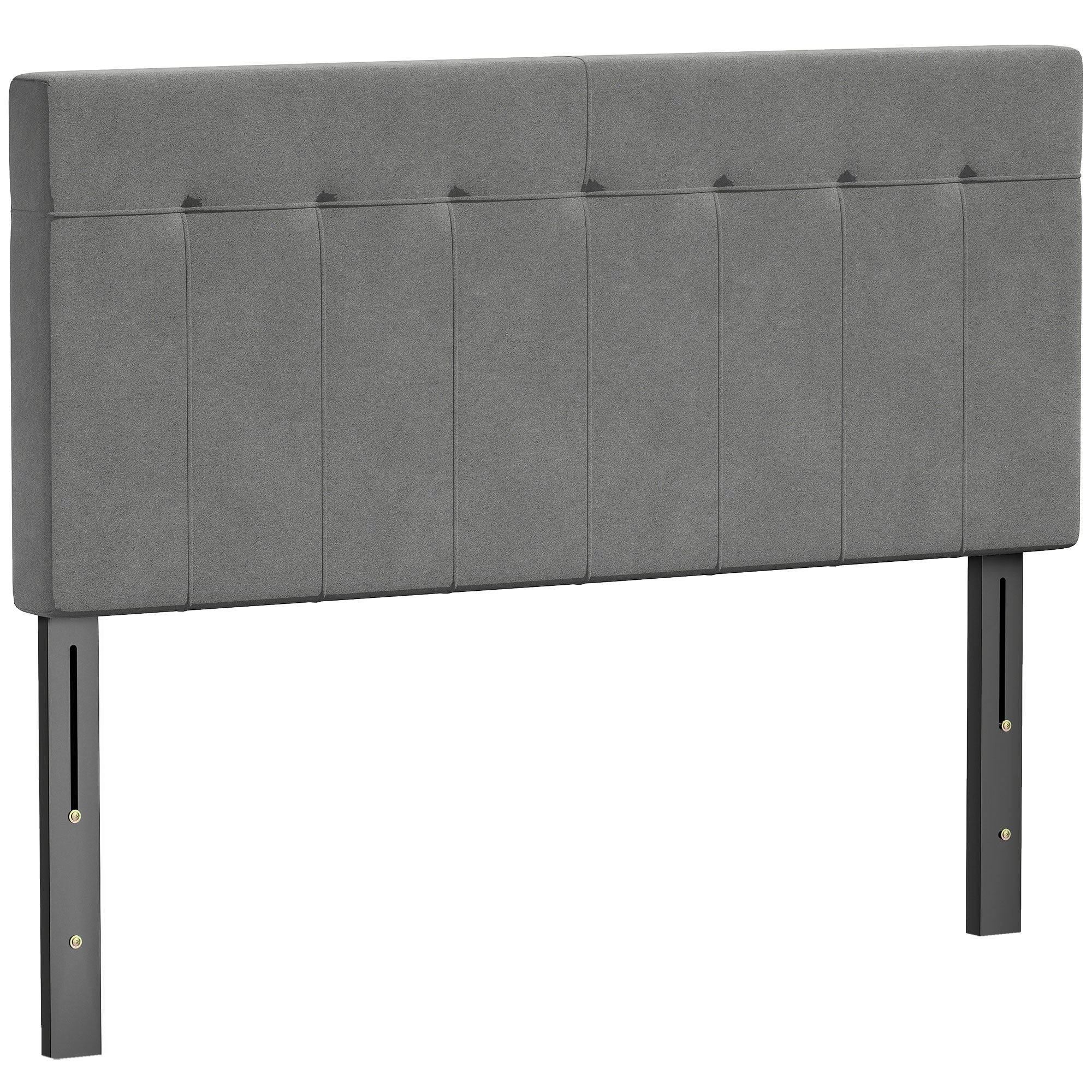 HOMCOM čalouněné čelo postele se sametovým vzhledem, nastavitelná výška 3 úrovně, kovové nohy — pro postele 135–140 cm, šedé (140 x 10 x 106/116/126 cm)