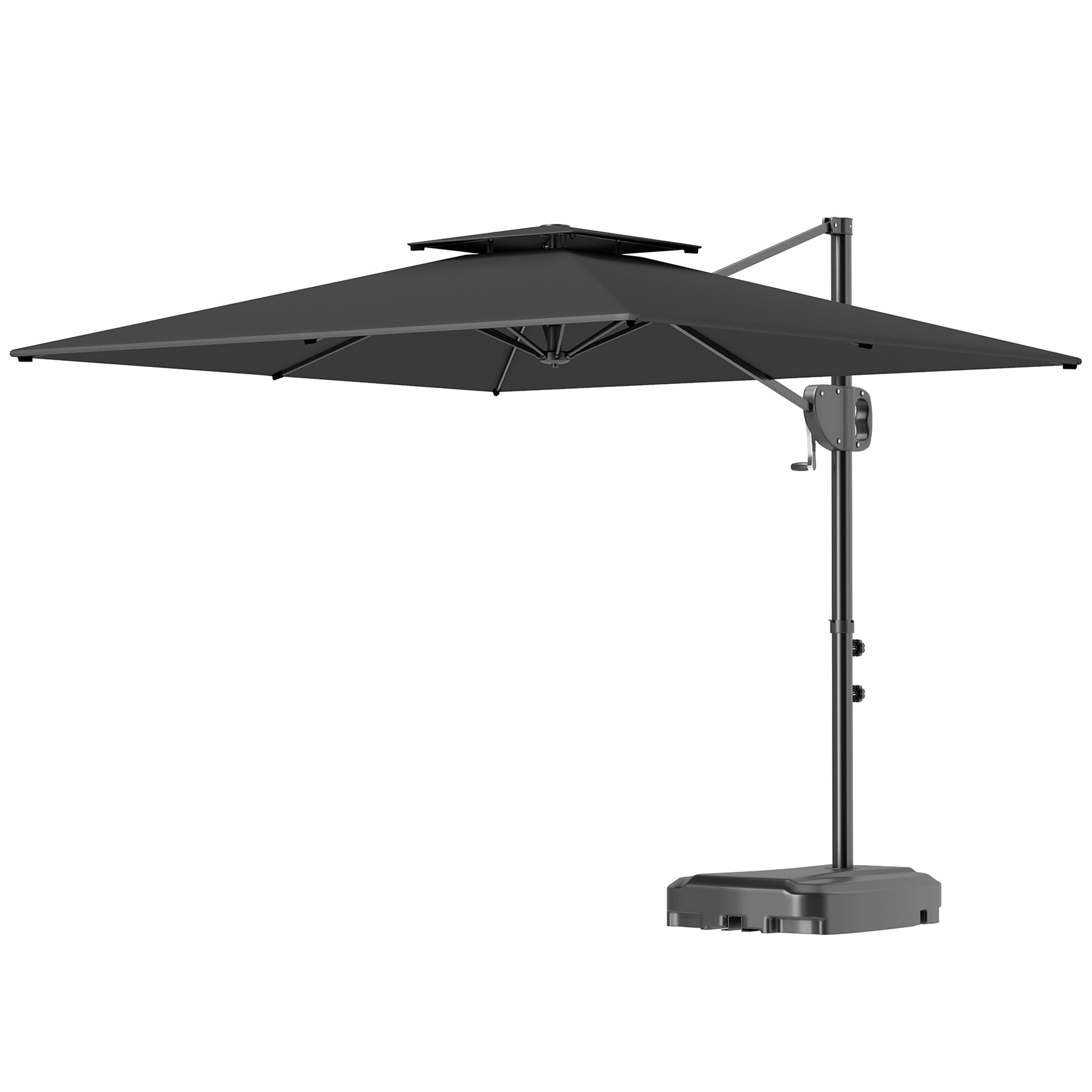 Square Offset Garden Umbrella 2.5 x 2.5m, Outdoor Crank Umbrella with 2 Bases Included, 200gsm Polyester Canopy, Double Roof, 8 Ribs, Dark Grey