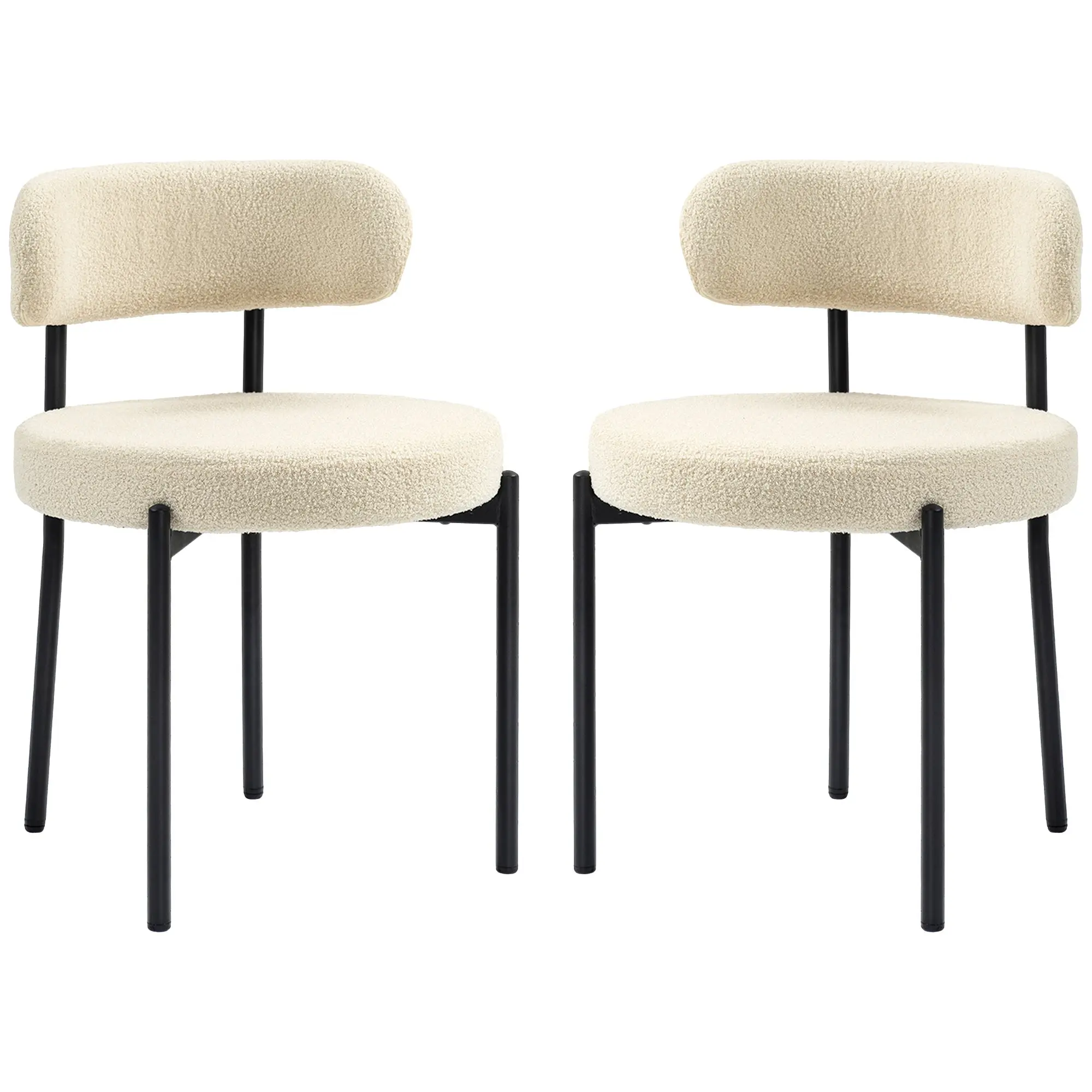 Set of 2 dining chairs modern kitchen chair upholstered in cashmere-look fabric with black steel legs, for living room, dining room, bedroom, beige