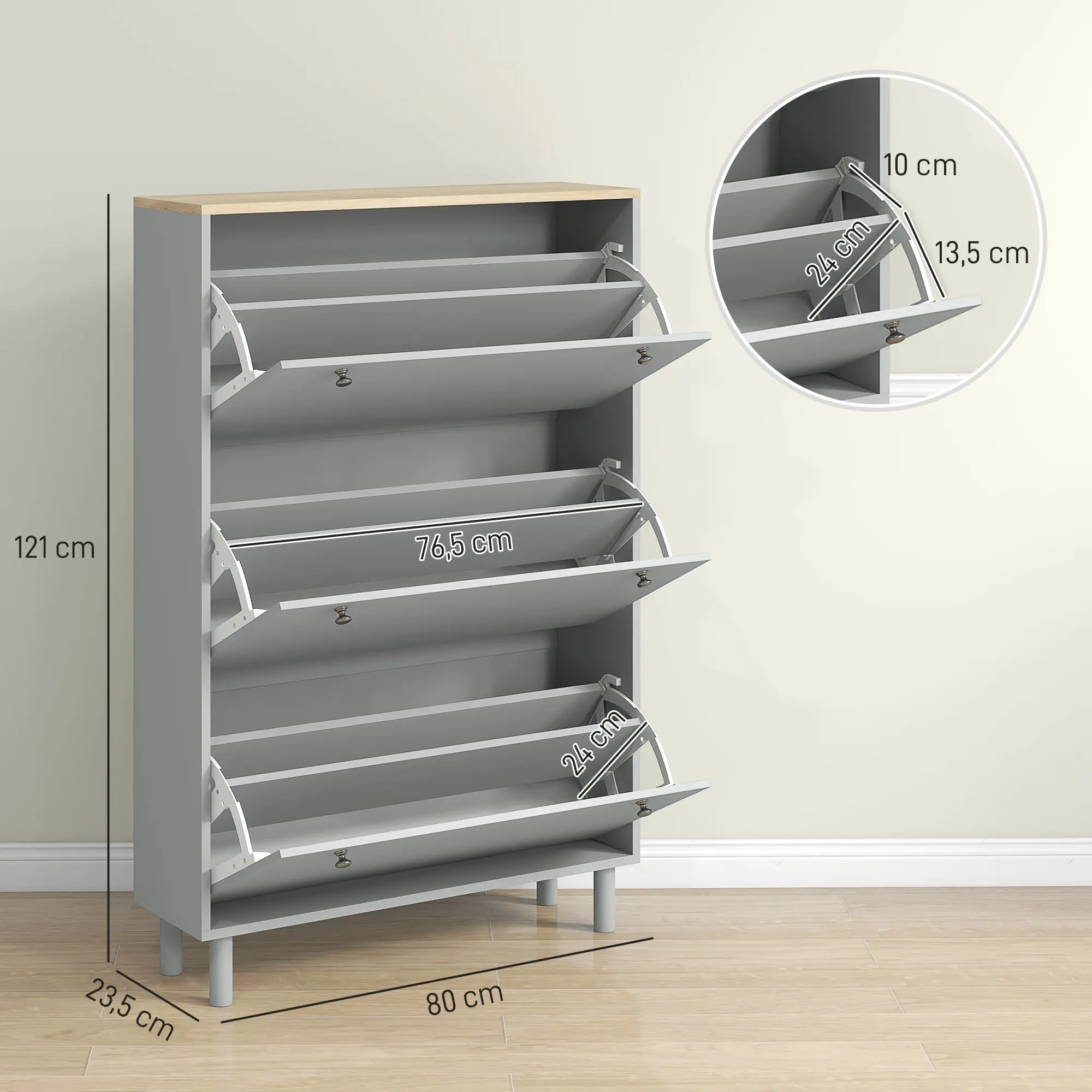 Shoe Cabinet for 24 Pairs, Narrow Shoe Cabinet, Entryway Furniture with 3 Tilting Drawers and Adjustable Shelves, for Hallway and Entrance, 80x23.5x121cm, Gray