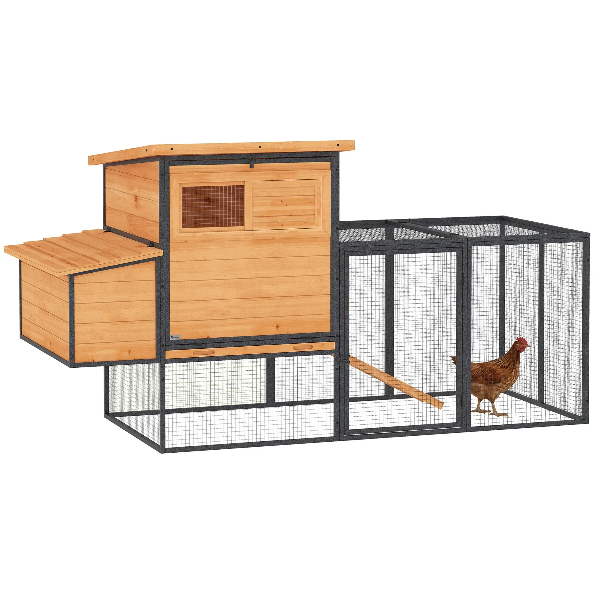 XXL Wooden & Steel Chicken Coop for 3–5 Hens with Run, Nesting Box & Removable Tray, 192 x 81.5 x 104 cm (Orange)