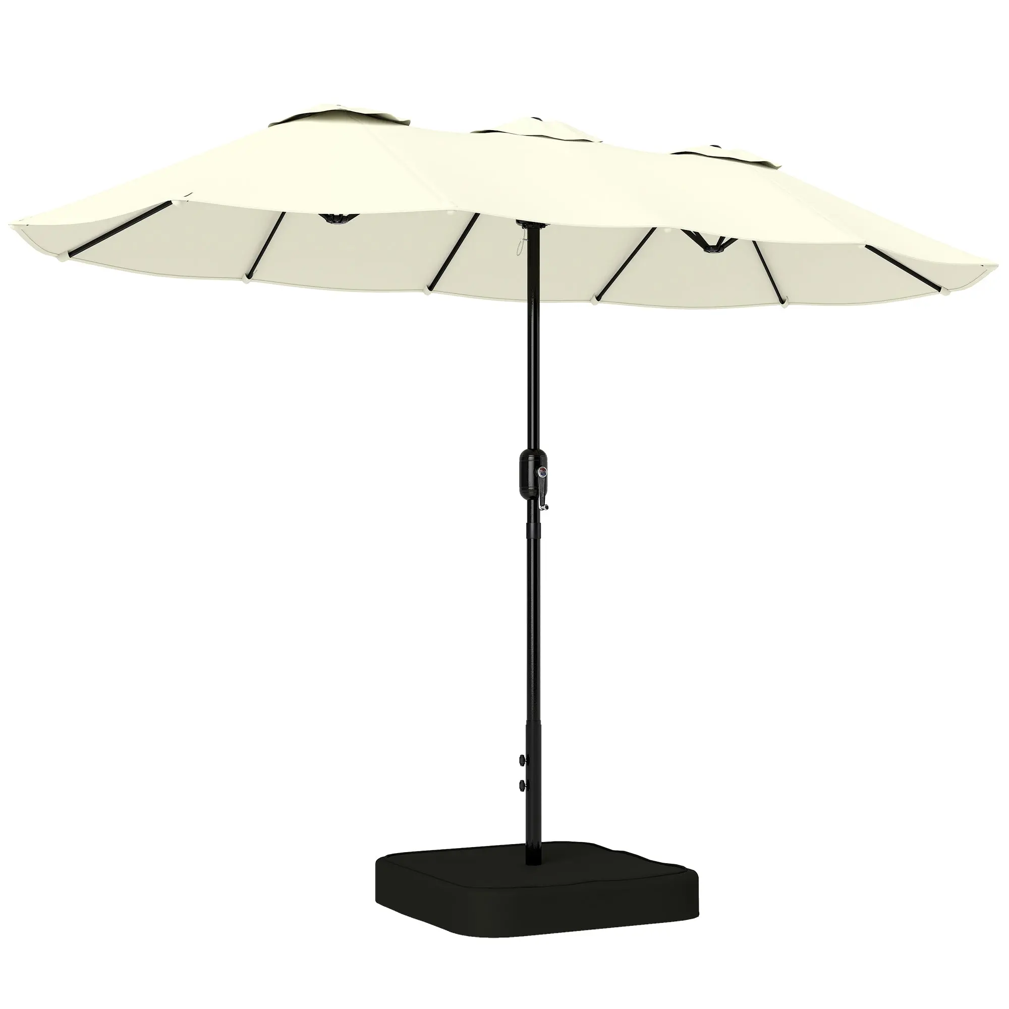 Double-Sided Garden Parasol 3 x 1.5 m (approx. 10' x 5') with Metal Base & Sandbags, UPF 50+, Crank, 12 Ribs, Cover Included — Beige