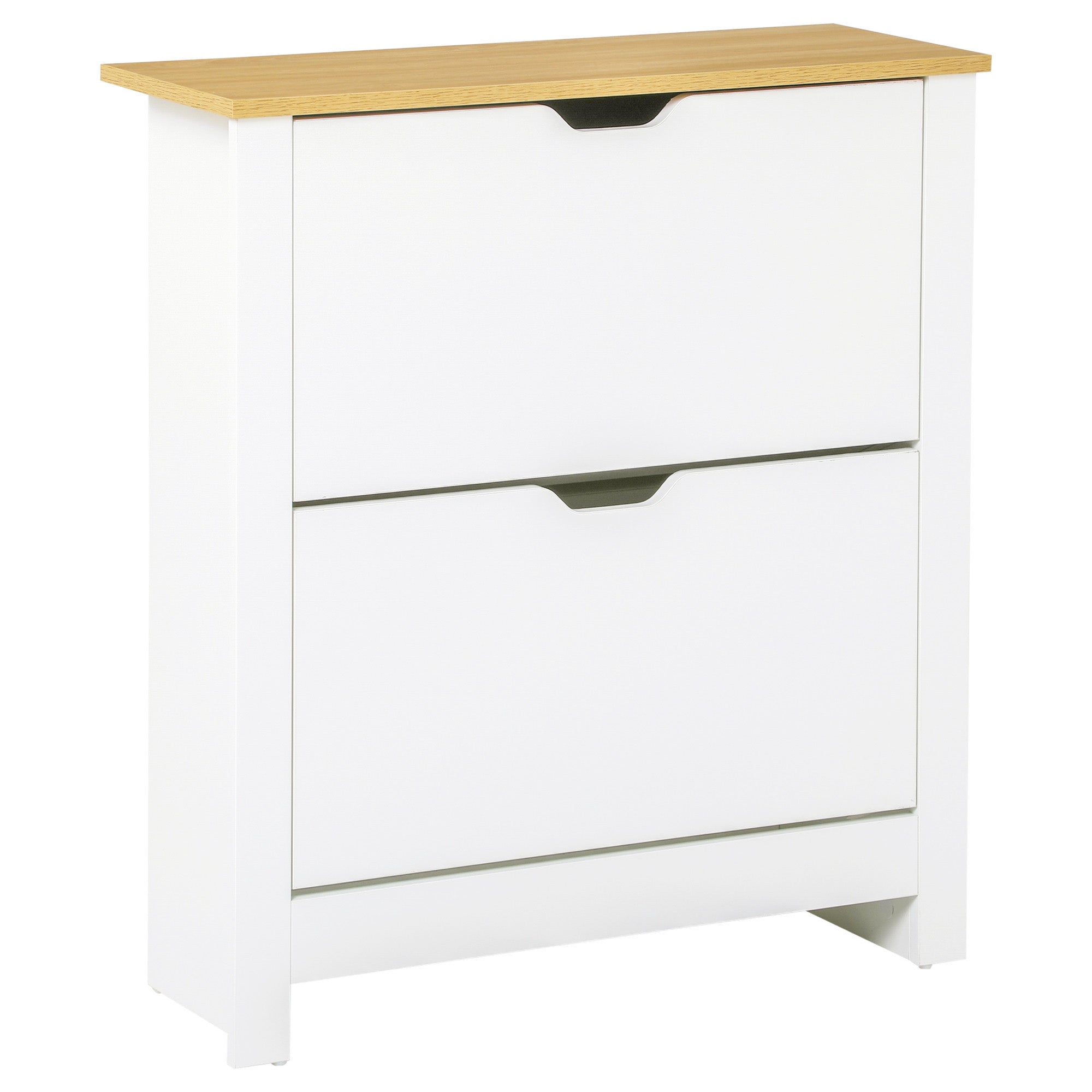 HOMCOM Moderne Schoenenkast Ingangs Schoenenrek voor 12 Paar Schoenen met Openduo Lades en Verstelbare Planken Smalle Schoenopslag voor Hal 72x26x80 cm Wit