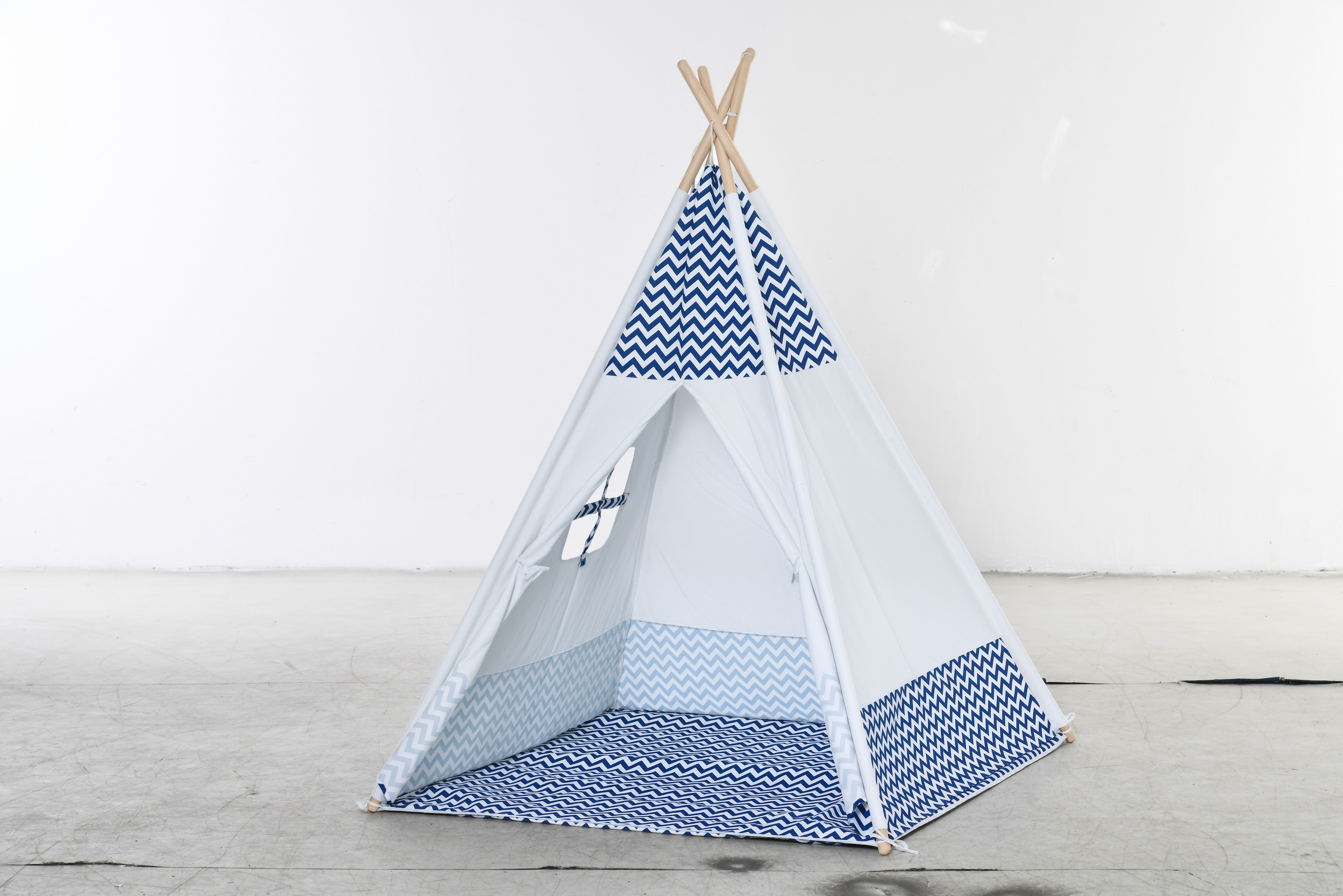 HOMCOM Kinder Teepee Zelt ab 3 Jahren aus Holz mit Fenster, Matte und Tragetasche für Innen und Außen 120x120x155 cm Grau