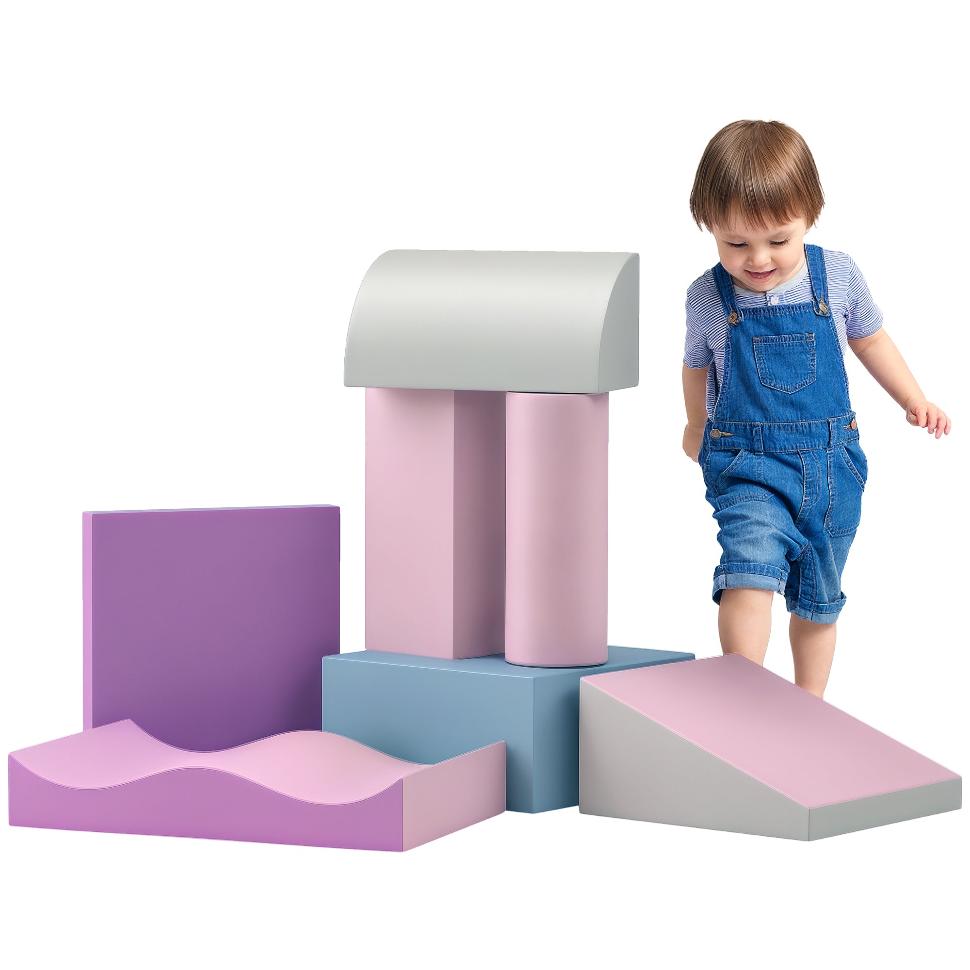 HOMCOM 7 PCS. Schaumstoff-Bausteine für Kinder - Weiche Bauklötze zum Spielen & Klettern - Riesige Bausteine - Baumaterialien-Set für Babys & Kleinkinder - Burgen-Set Bunt