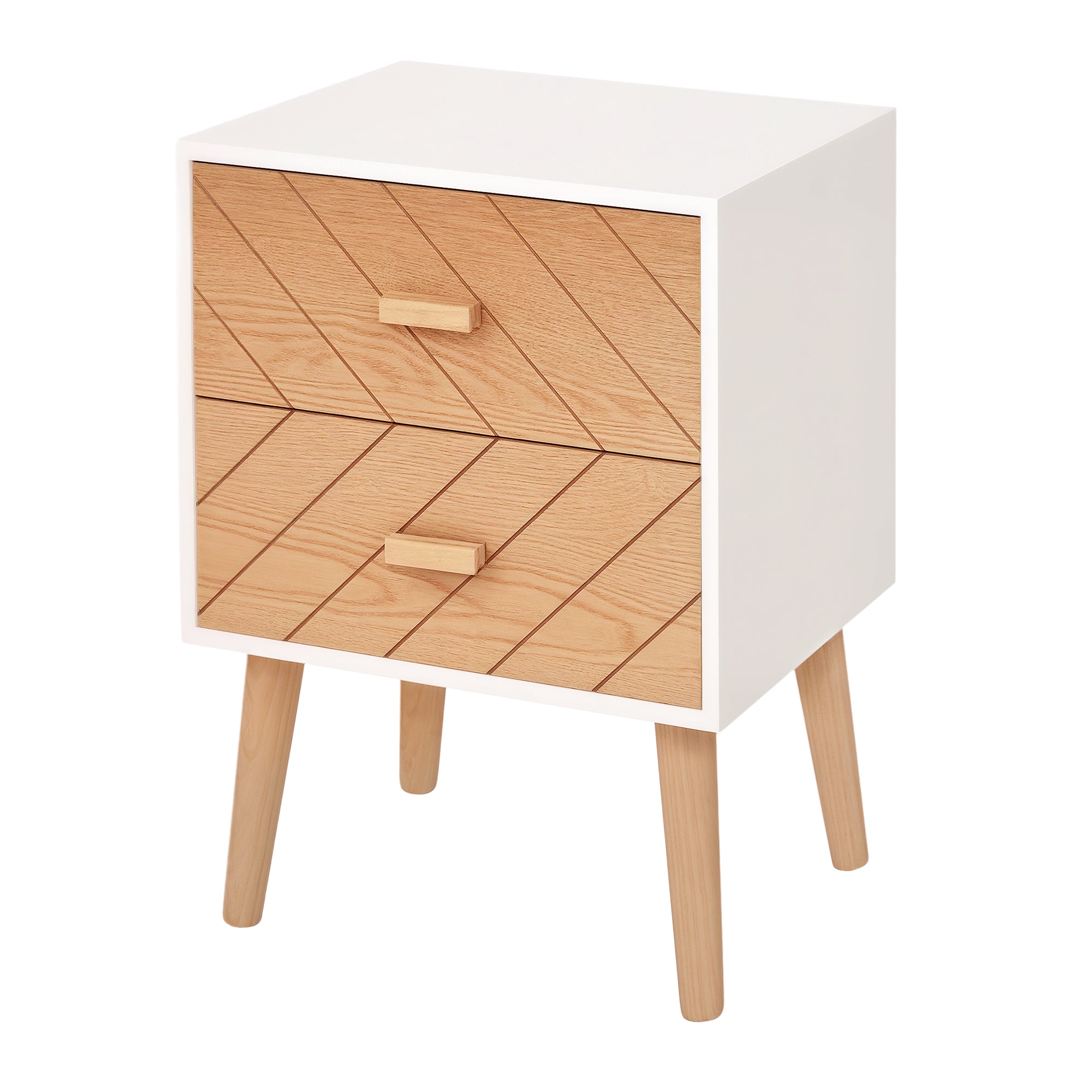HOMCOM 2-skuffers kommode til soveværelset natbord med hævede ben til stuen 40x30x55,5 cm Hvid og Naturlig