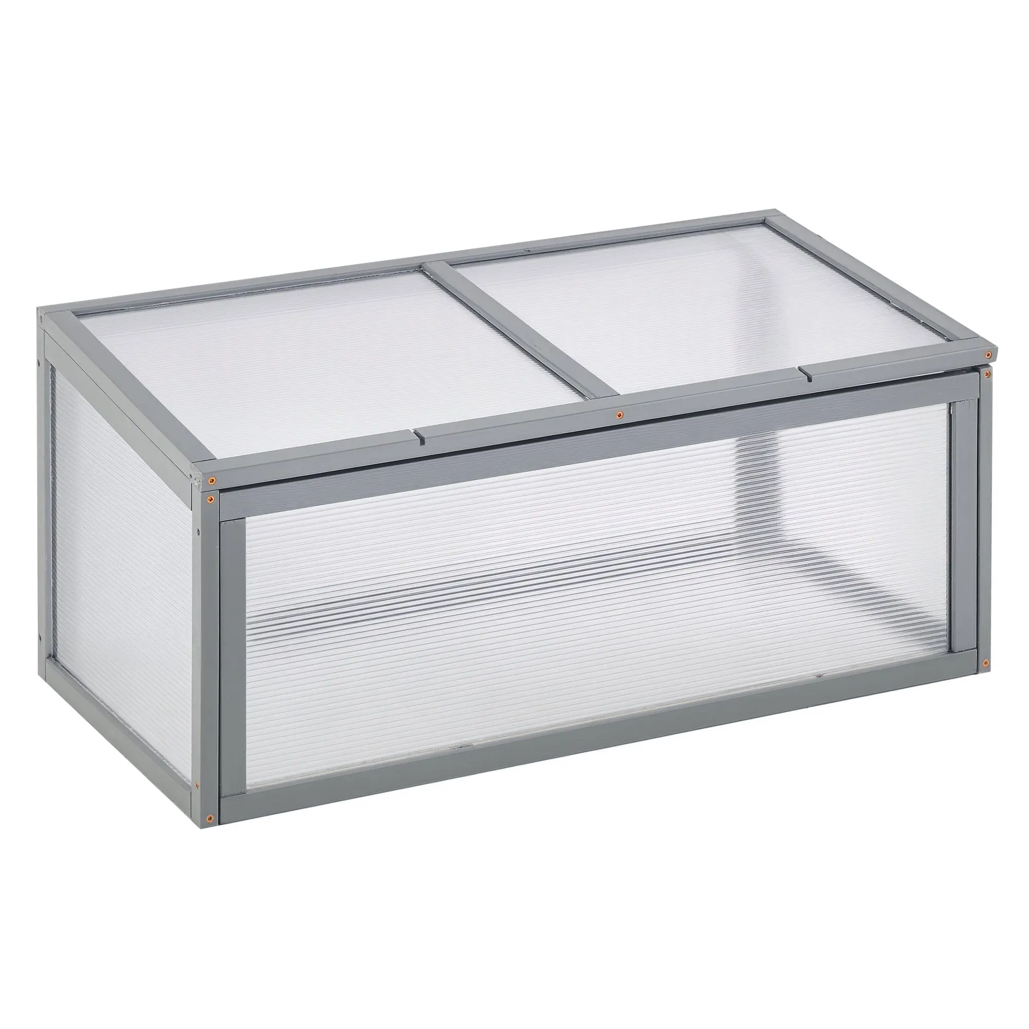 Cold Frame Wood and Polycarbonate Greenhouse 90 x 46 x 40 cm Weatherproof Cold Frame Box for Garden Plant Bed Gray