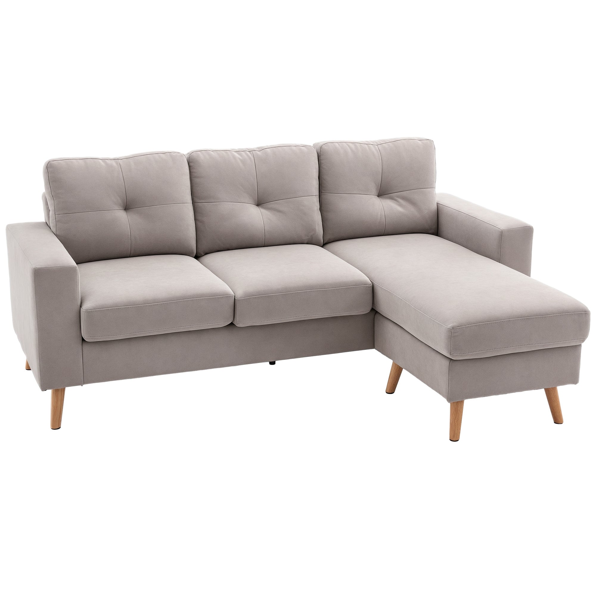 HOMCOM L formos audinio sofa, minkšto kampinės sofos komplektas su pufu, skirtas 3 žmonėms, kampinė sofa svetainei, šviesiai pilka, 193 x 136 x 85 cm
