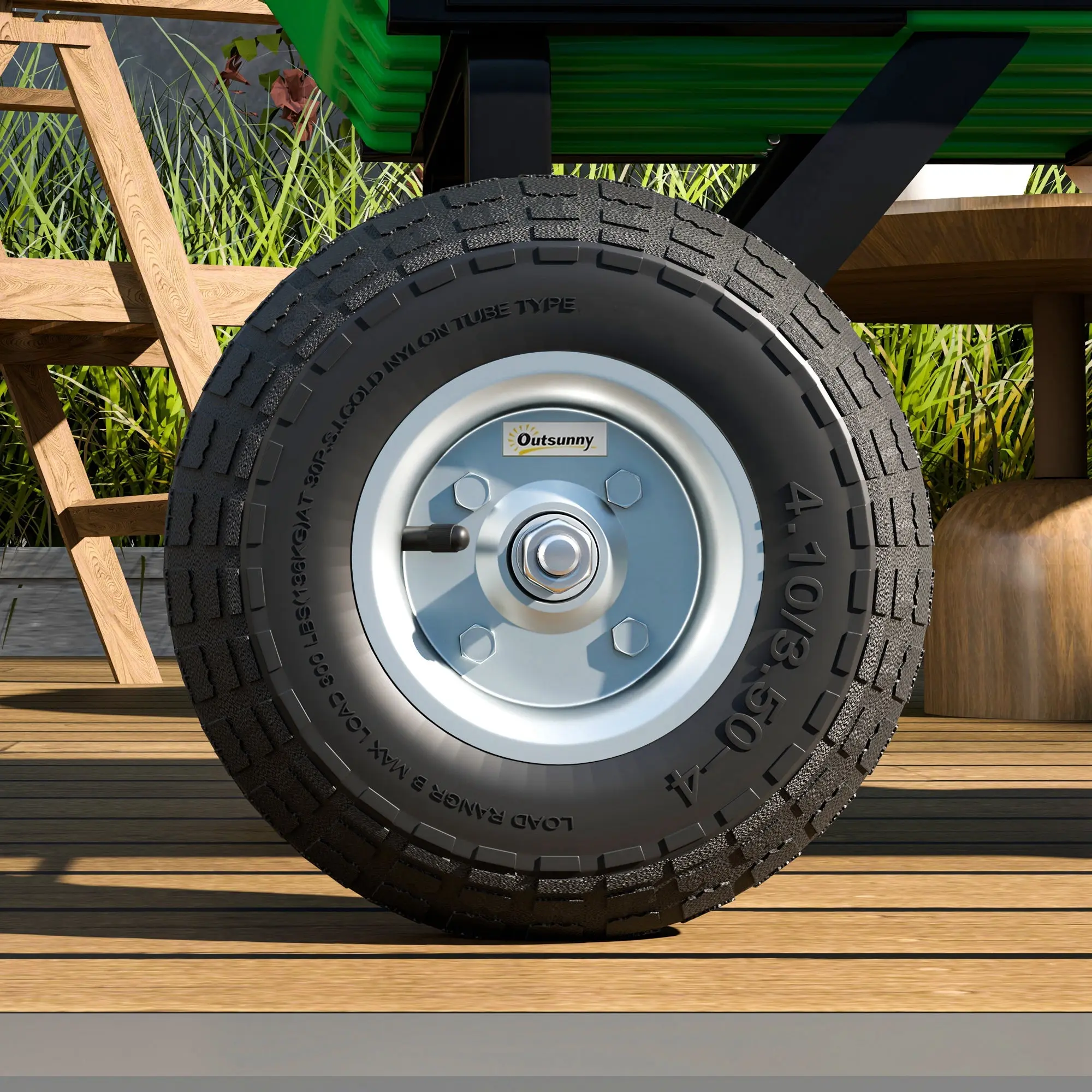 Set of 4 Replacement Rubber Tires 255 mm Wheels with 16mm Bore for Garden Cart, Wheelbarrow, and Dolly