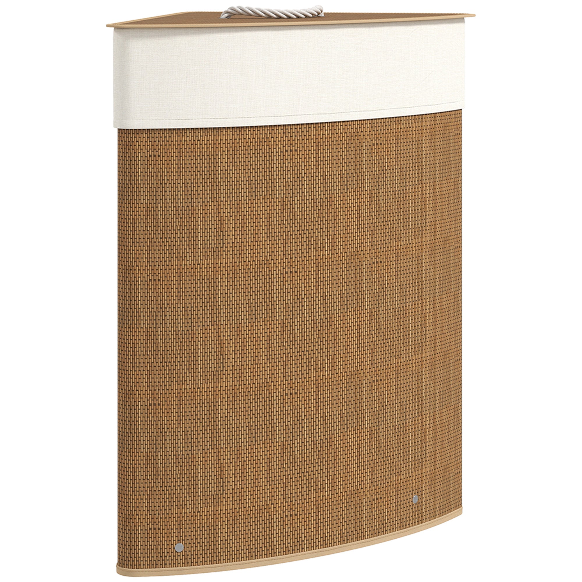 HOMCOM Bamboe Wasmand met Deksel 55 L Hoek Wascollector met Verwijderbare Waszak, Wasbox Wasmanden voor Badkamer Wasruimte Slaapkamer Bruin