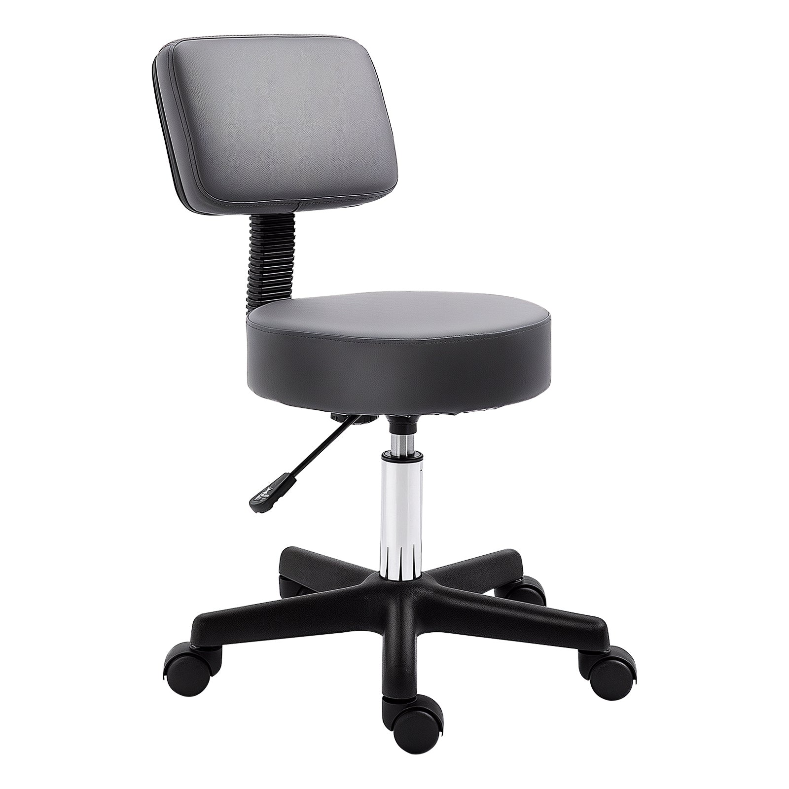 HOMCOM Forgó Ülőke Állítható Munka Stool Hátpállal, Forgó Szalon Stool Masszázshoz Irodai Műbőr Szürke Ø35 x 72-84 cm