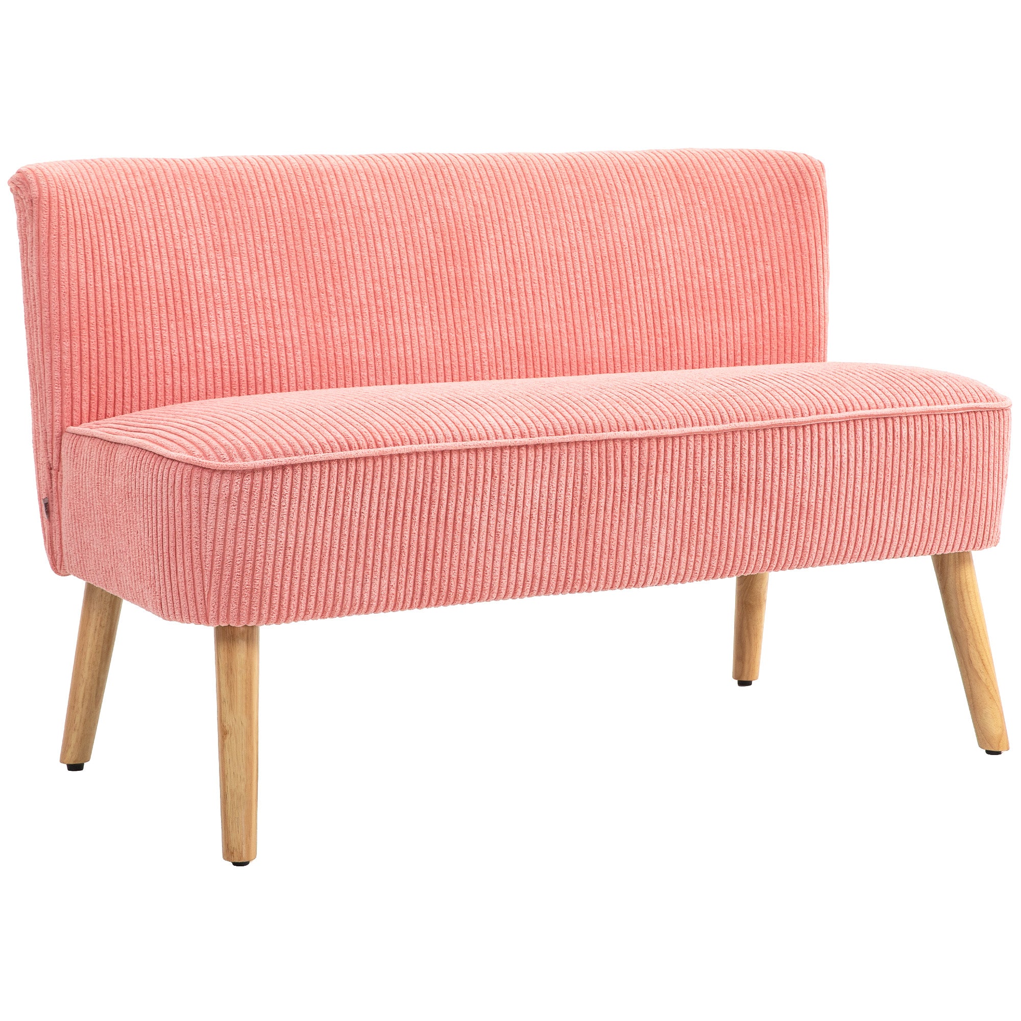 HOMCOM 2-kohaline modernne diivan ilma käsinojadeta, sametise välimusega pehme diivan väikesele elutuppa, puidust jalad, 117 x 56.5 x 77 cm, Roosa