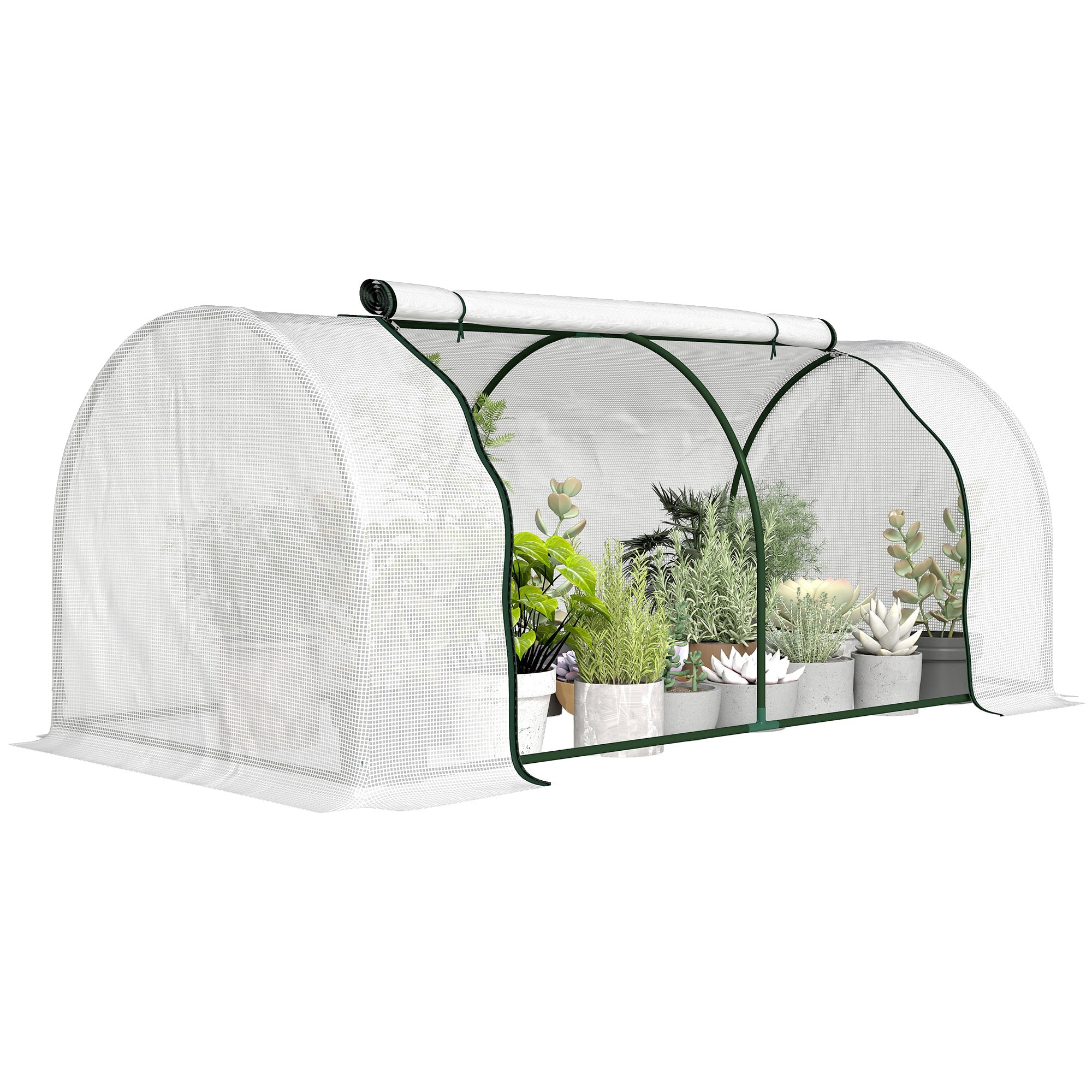 Serre tunnel renforcée Outsunny en film PE, tunnel en acier résistant à l'hiver pour balcon et jardin, serre à tomates 200 x 100 x 80 cm — Blanc