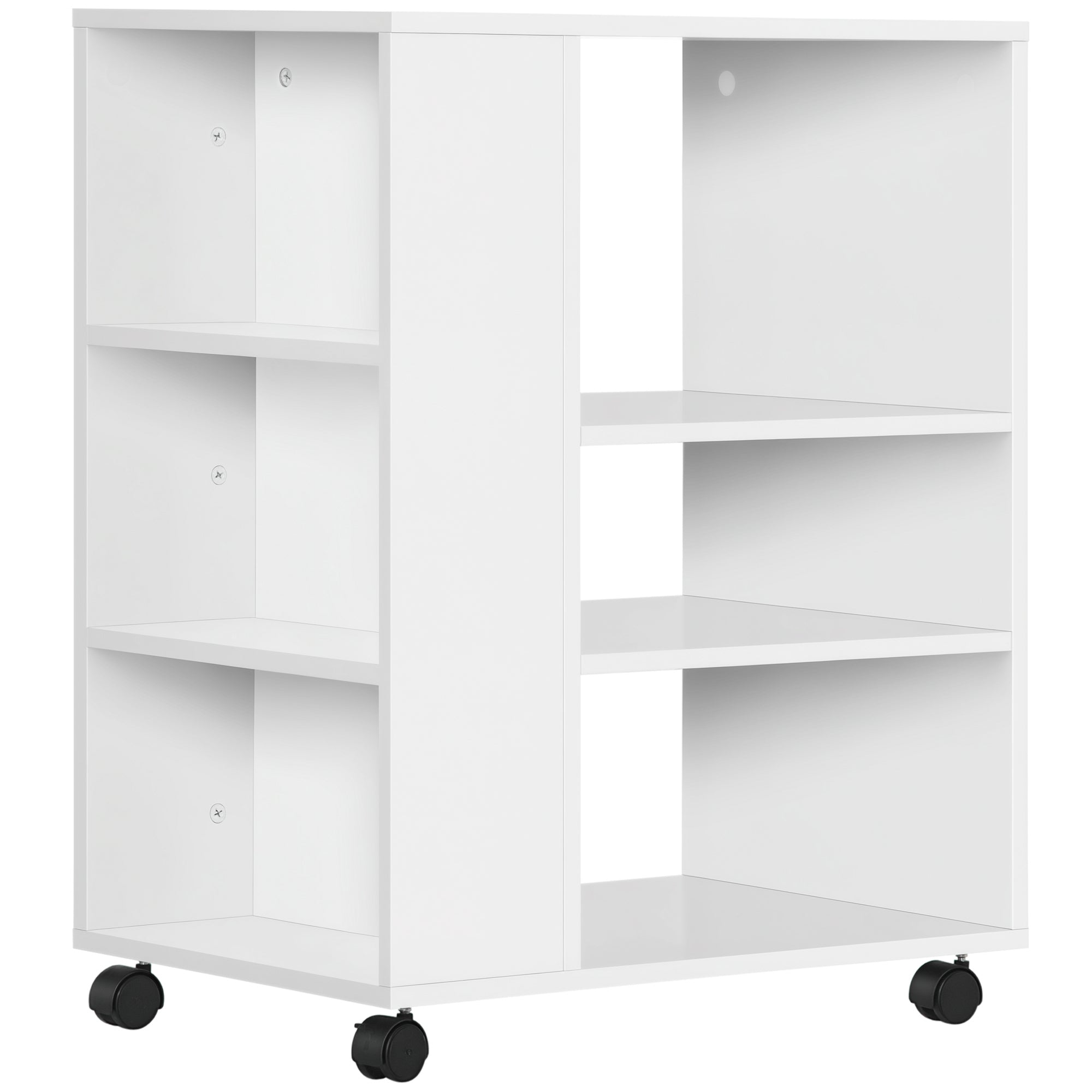 Vinsetto Printerstativ Kontor Side Skab med Hjul, 3 Sidehylder og 2 Bremser - Maks. 30 kg til Soveværelse, Køkken, Stue - 60x40x75.8 cm Hvid