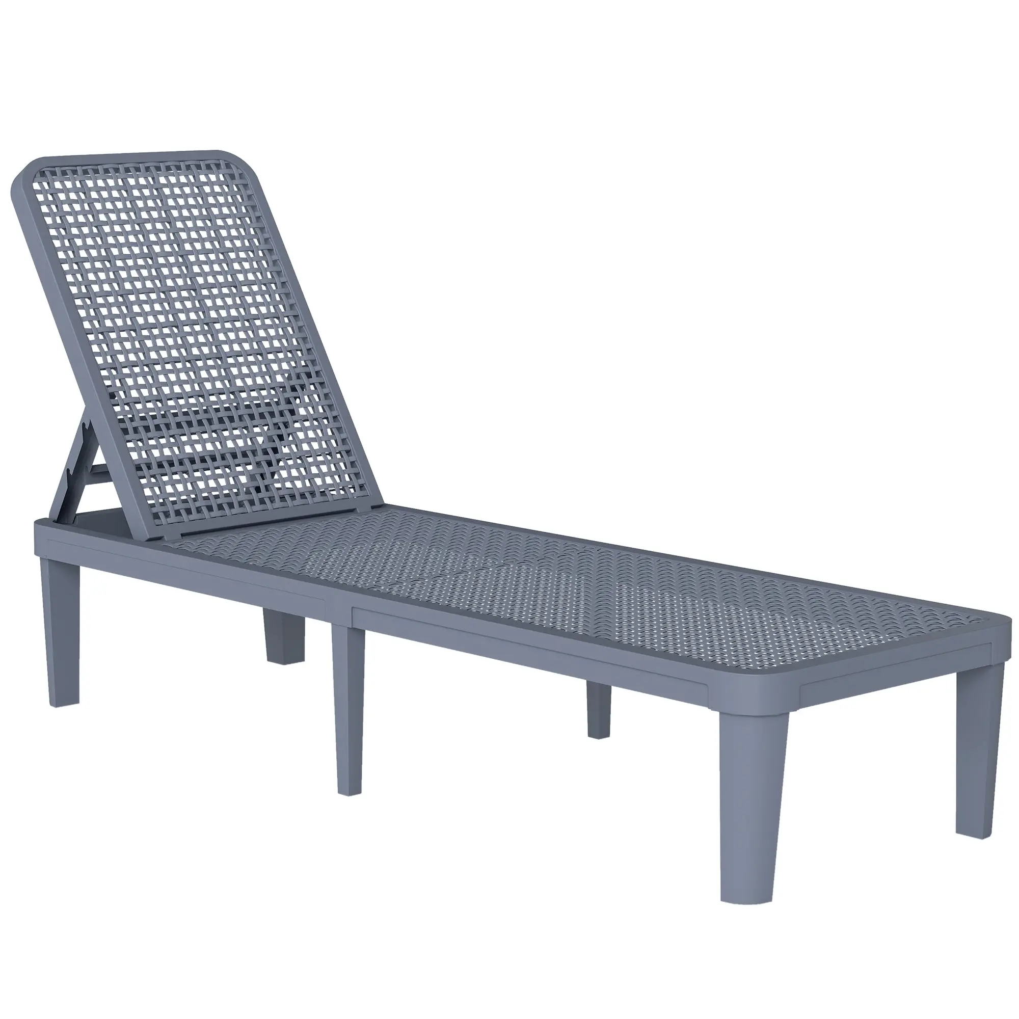 Reclining Sun Lounger, Outdoor PP Chaise Lounge with 4-Level Adjustable Back, 120 kg (265 lb) Capacity, Easy Tool-Free Assembly, 191 x 55 x 35.5 cm (75.2 x 21.7 x 14 in), Dark Gray