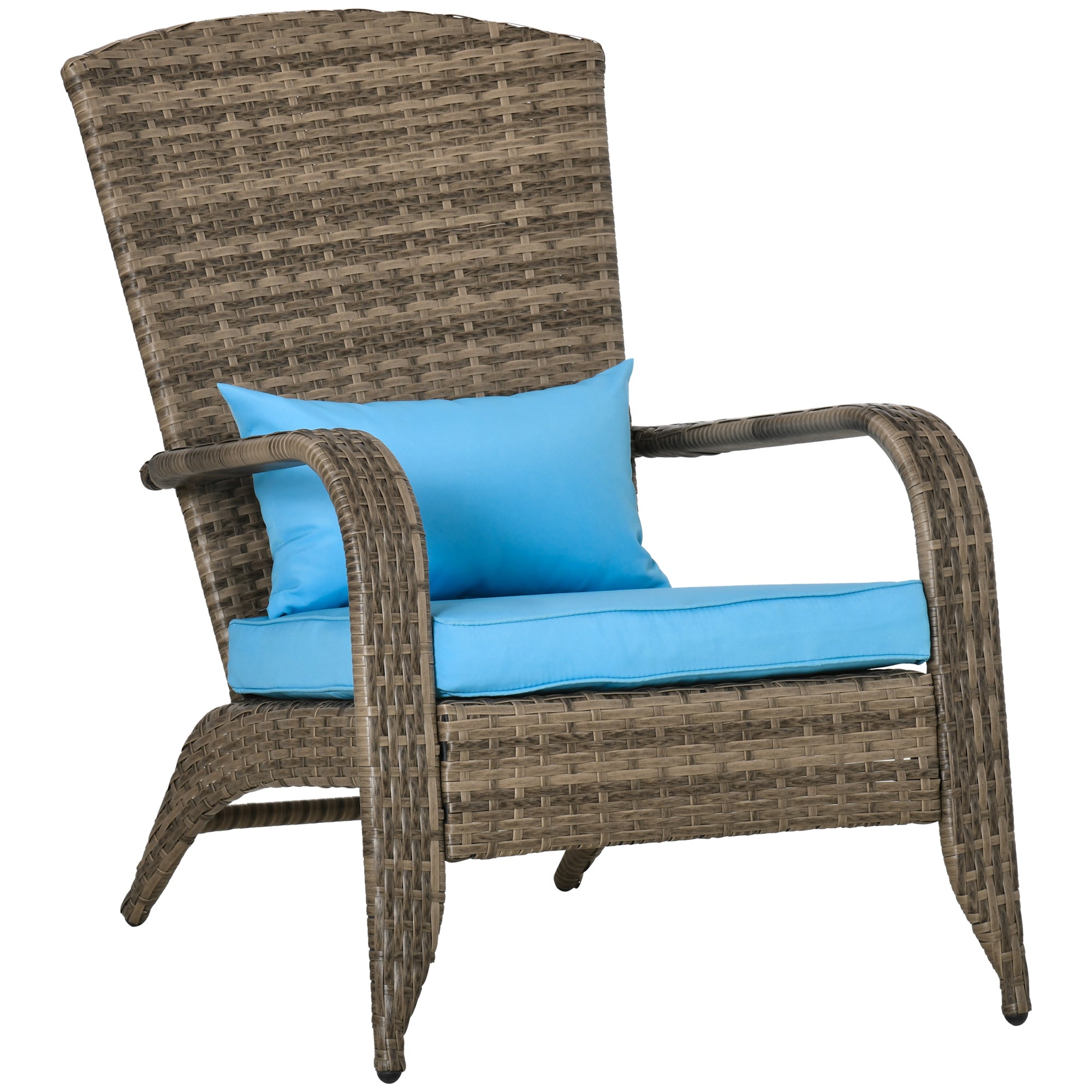 Outsunny Vrtna Stolica Adirondack s Naslonima i Jastučićima, Ratan i Čelična Stolica za Unutarnje i Vanjske Prostore, 64x80x90 cm, Smeđa i Plava