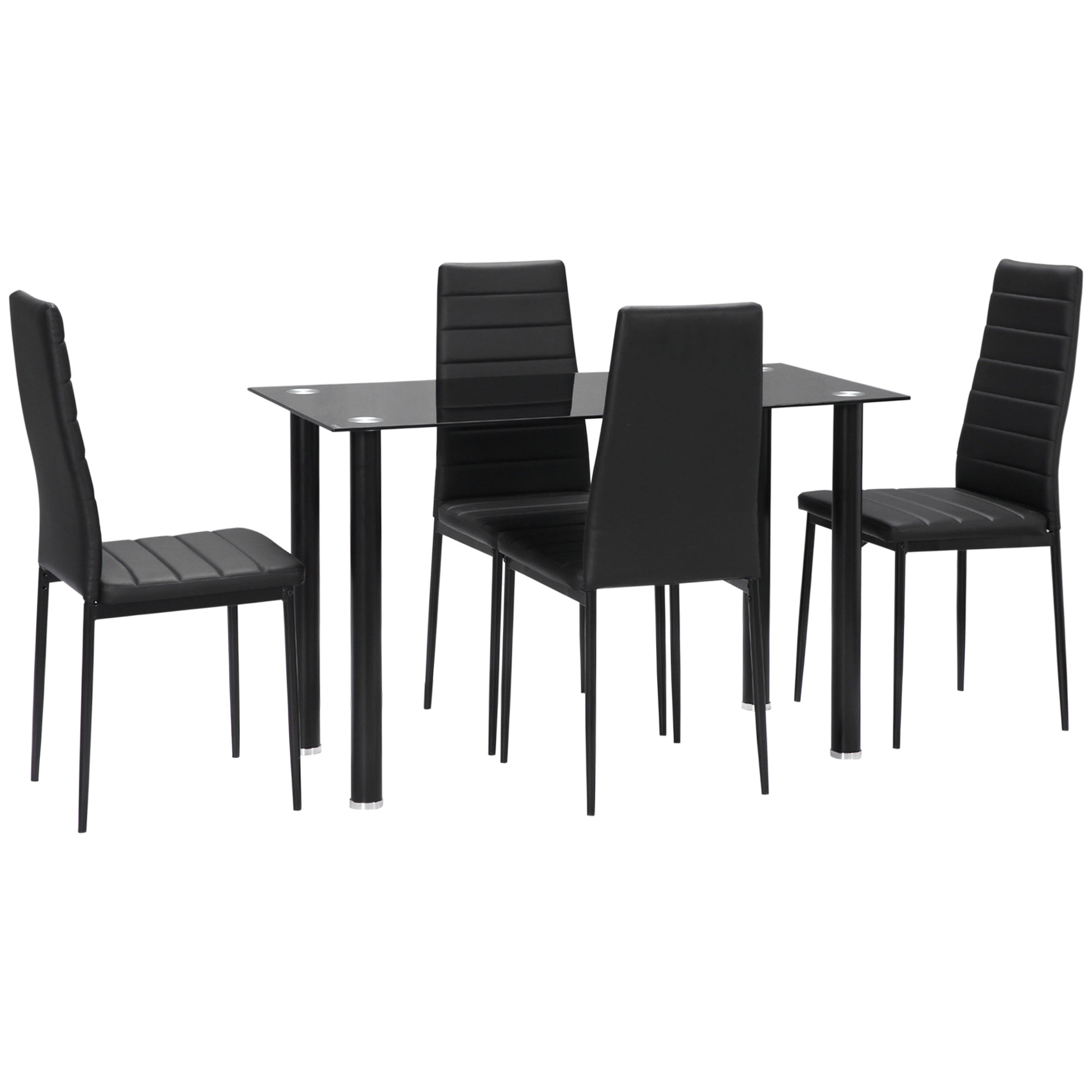 HOMCOM 5-teiliges Esszimmer-Set, Esstisch mit 4 Stühlen, Küchentisch mit gehärteter Glasplatte, Essgruppe, Essmöbel, Essset für Küche und Esszimmer, Stahl, Schwarz