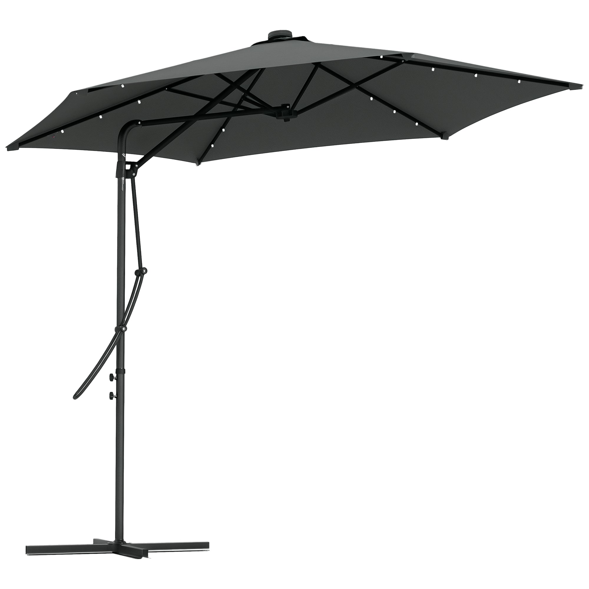 Sun Umbrella, ?290 cm Cantilever Umbrella with UV Protection, LED Patio Umbrella with Cross Base, Patio Umbrella with Protective Cover, for Garden, Steel, Dark Gray