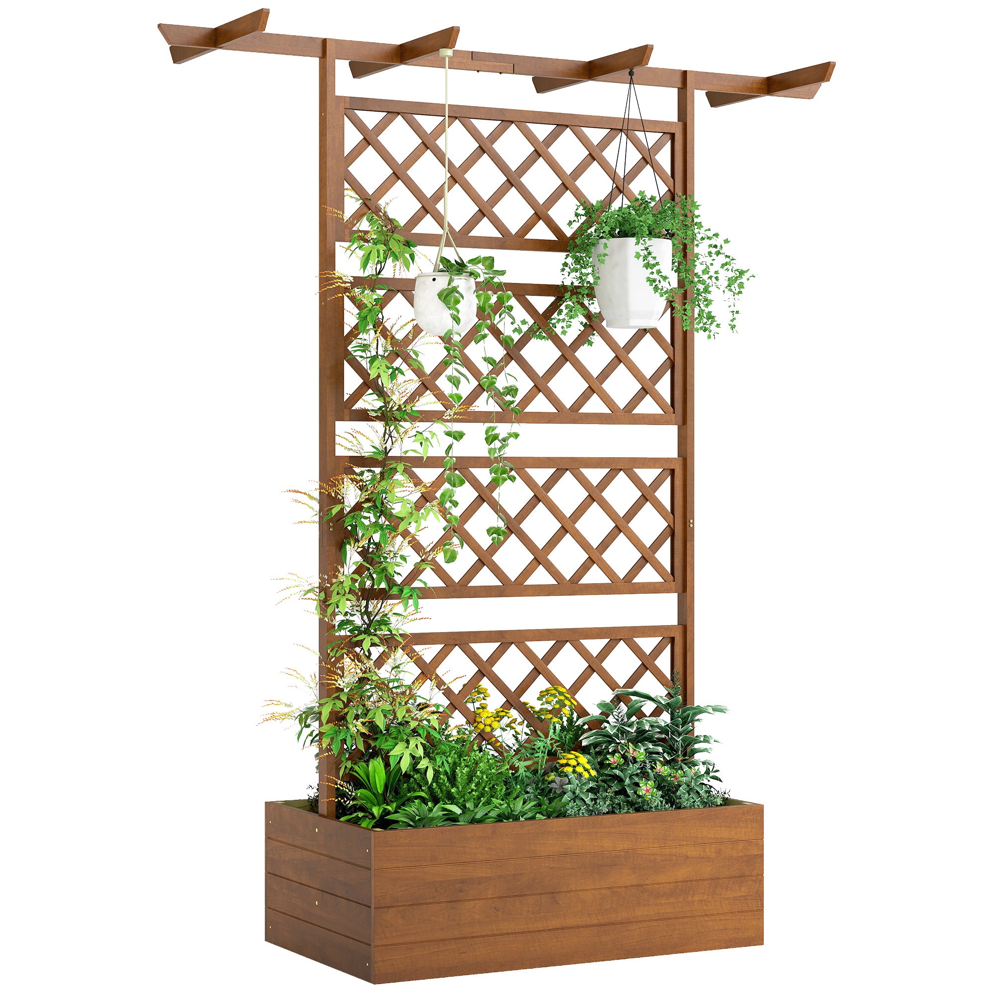 Outsunny Hochbeet aus Kiefer mit Spalier und Dach – für Kletterpflanzen, Balkon & Garten, 160 × 55 × 183 cm – Orange