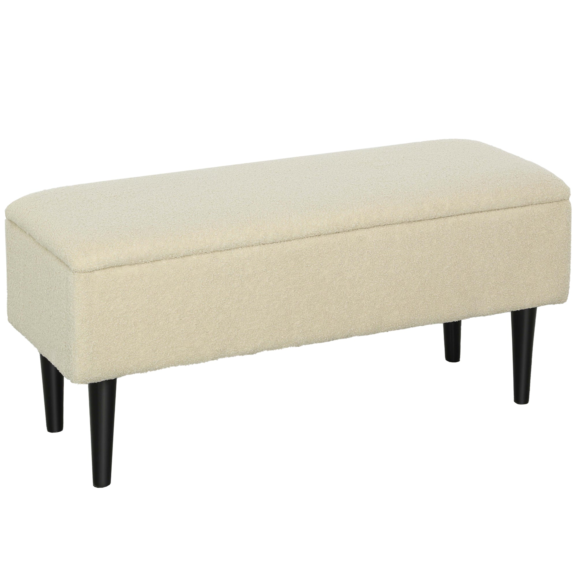 HOMCOM Förvaringsbänk, Bäddbänk, Klädd Bänk med Fälllock, Sammetlook, Förvaringsbänk, för Vardagsrum, Sovrum, Krämvit, 95 x 38 x 45 cm