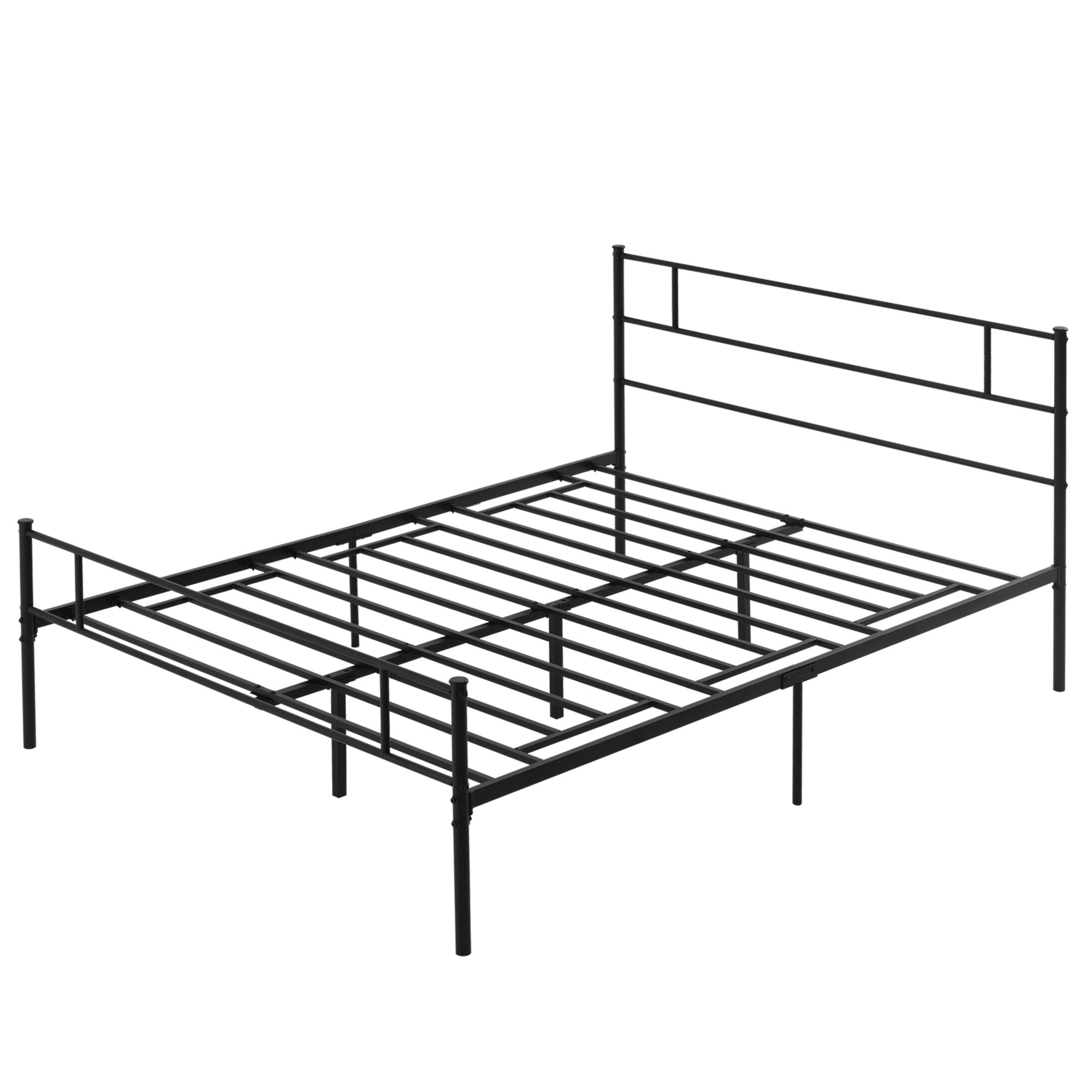 HOMCOM Dubbele Bedbodem 165x211x100cm in Staal, Geïntegreerde Latten, Industrieel Stijl Hoofdbord en Voetbord, Zwart