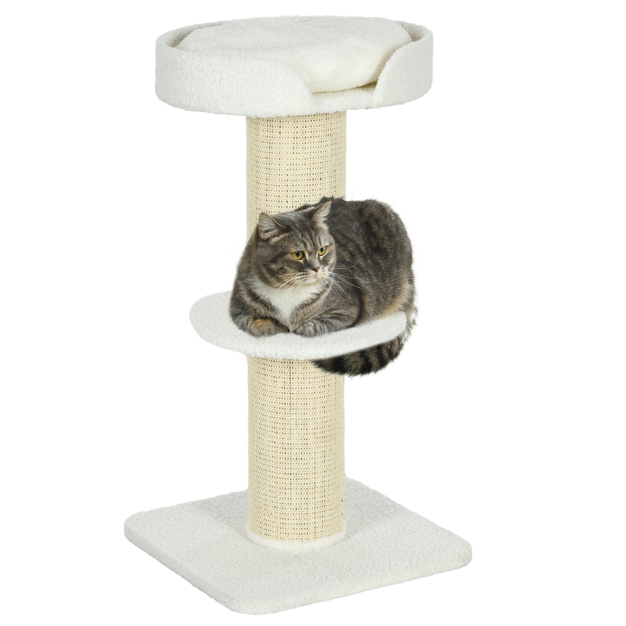 PawHut Δέντρο Ξυσίματος Γάτας Ύψους 91 cm - 3-Επίπεδο Πύργος Γάτας με Πλατφόρμα Ξαπλώματος και Πόλο Σύσσιλ 45x45x91 cm Κρέμα