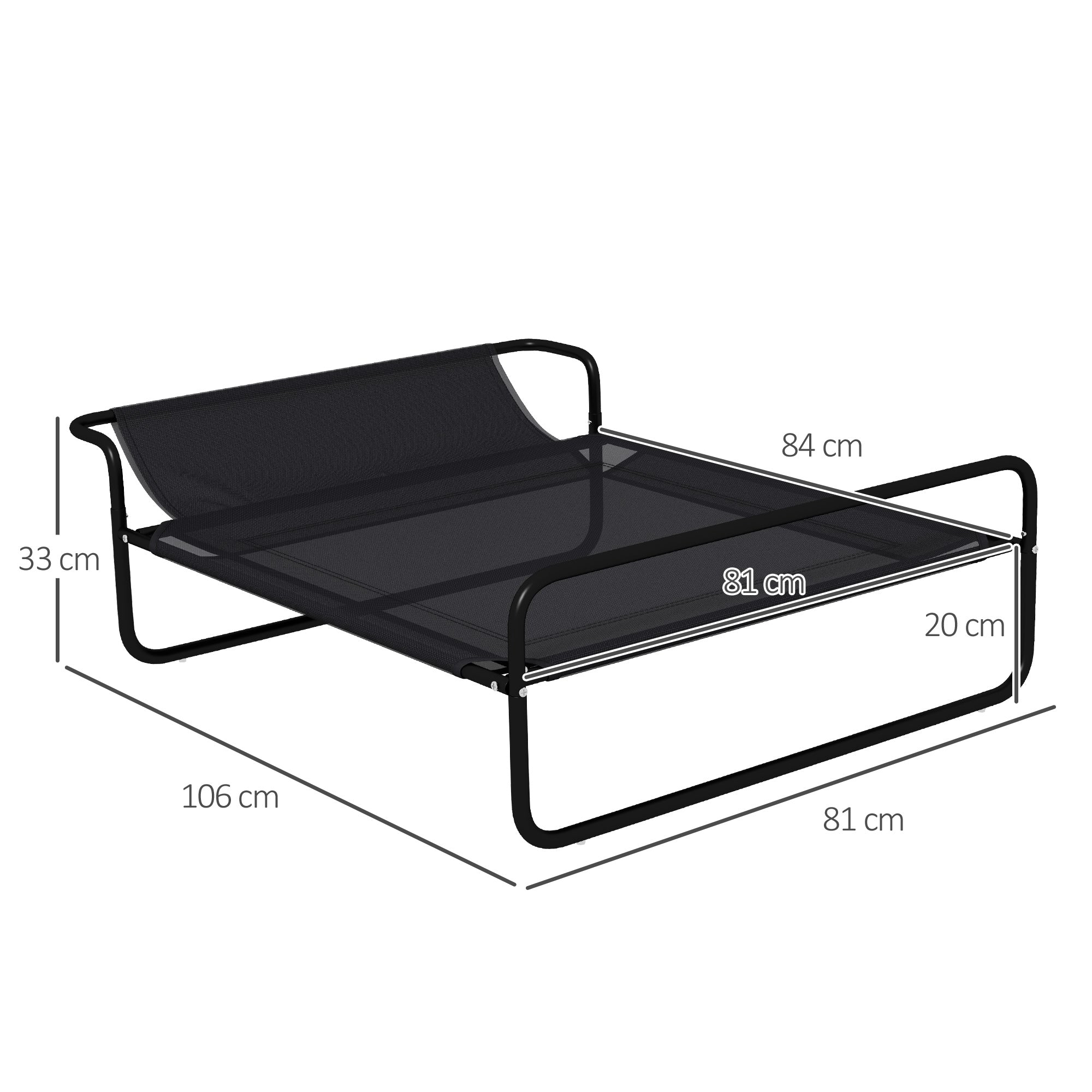 Raised Dog Bed Camp Bed for Dogs Cats Pets with Headrest, Micro-perforated Textilene Fabric, Indoor or Outdoor, 106 x 81 x 33 cm, Black