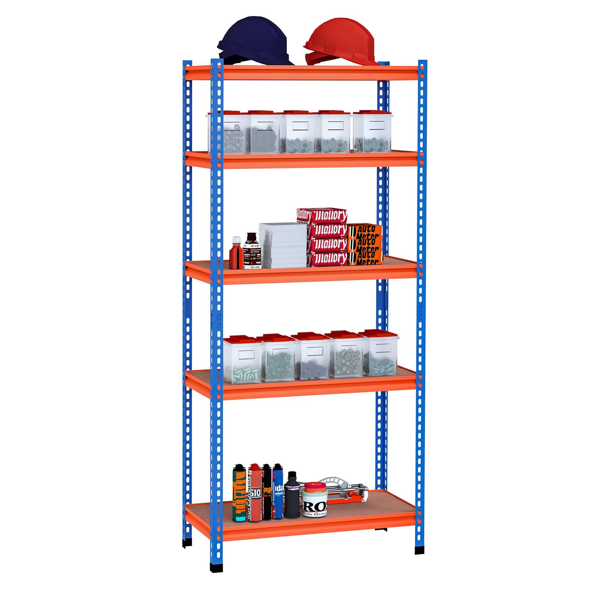 HOMCOM Metall-Regal 80x40x182 cm mit 5 verstellbaren Ebenen, Tragfähigkeit pro Regal 300 kg für Lager, Garage, Werkstatt in Blau und Orange