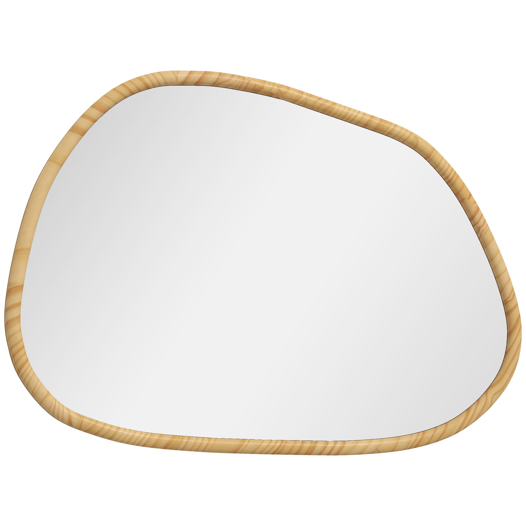 Asymmetric Wall Mirror, 70 x 50 cm Bathroom Mirror with Wooden Frame, Decorative Mirror for Bathroom, Living Room, Hallway, Bedroom, Natural