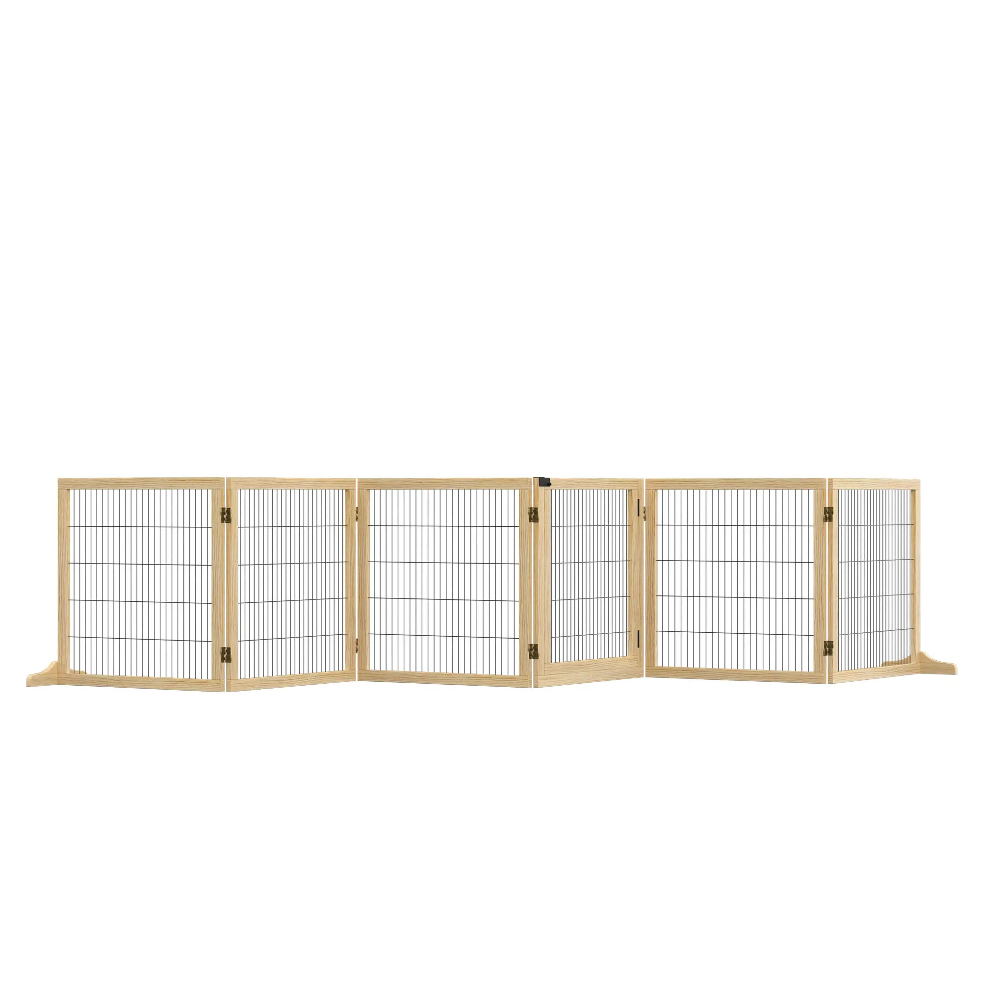Dog Gate Adjustable Pet Safety Gate with Feet 432 x 70 cm Wood Dog Barrier Foldable Stair Gate Dog Safety Gate for Stairs, Doors, Hallway, 6 Panels, Natural Wood