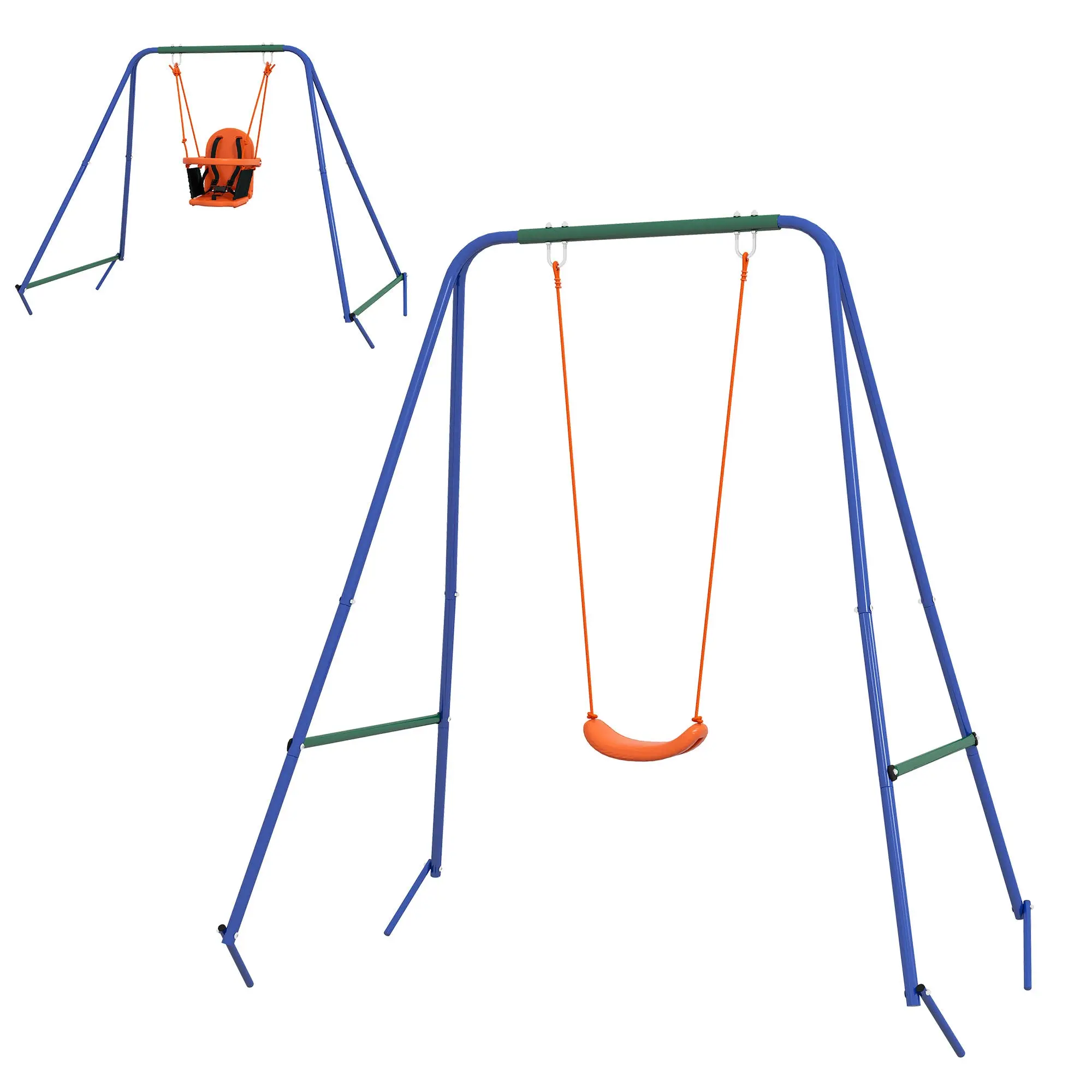 2-in-1 Children's Swing for Kids and Babies with 1 Children's Seat, 1 Baby Seat, and Safety Belt for Outdoor and Indoor Use Orange