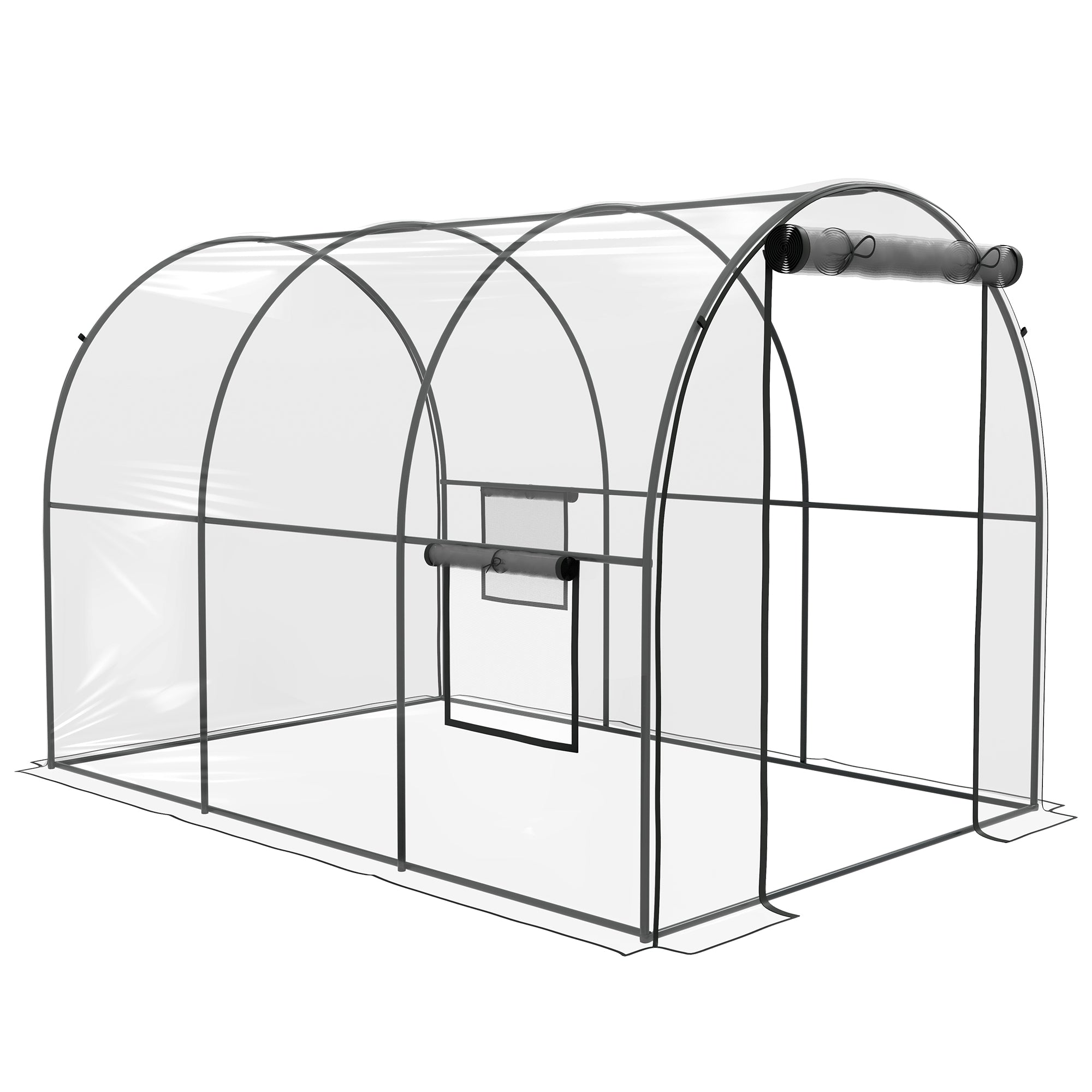 Garden Greenhouse Tunnel Tomato Greenhouse Ground Surface 6 m? 3L x 2W x 2H m Reinforced Tubular Frame Zippered Door 2 Roll-Up Windows - Transparent