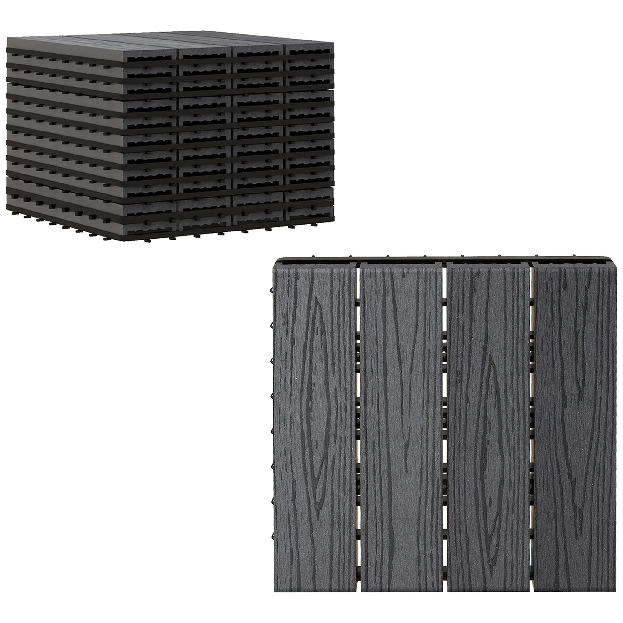 Deck Tiles - Interlocking Set of 11 Pieces, Maximum Area 1 m?, Very Easy Installation, Dimensions 30 x 30 cm