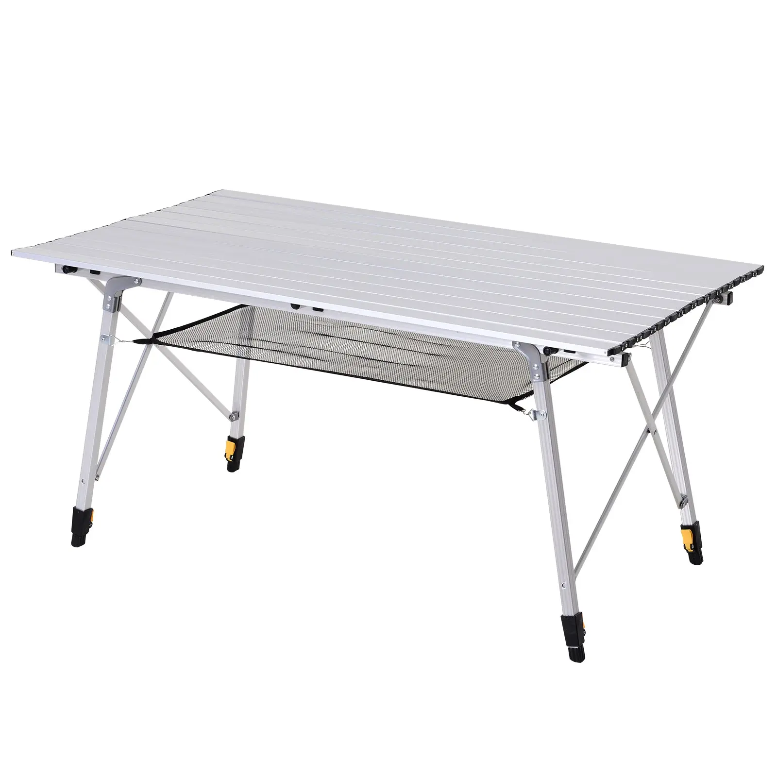 Picnic Folding Table, Foldable Camping Table with Adjustable Height, Includes Carrying Bag, Aluminum, Silver, 120 x 69 x 59-78 cm