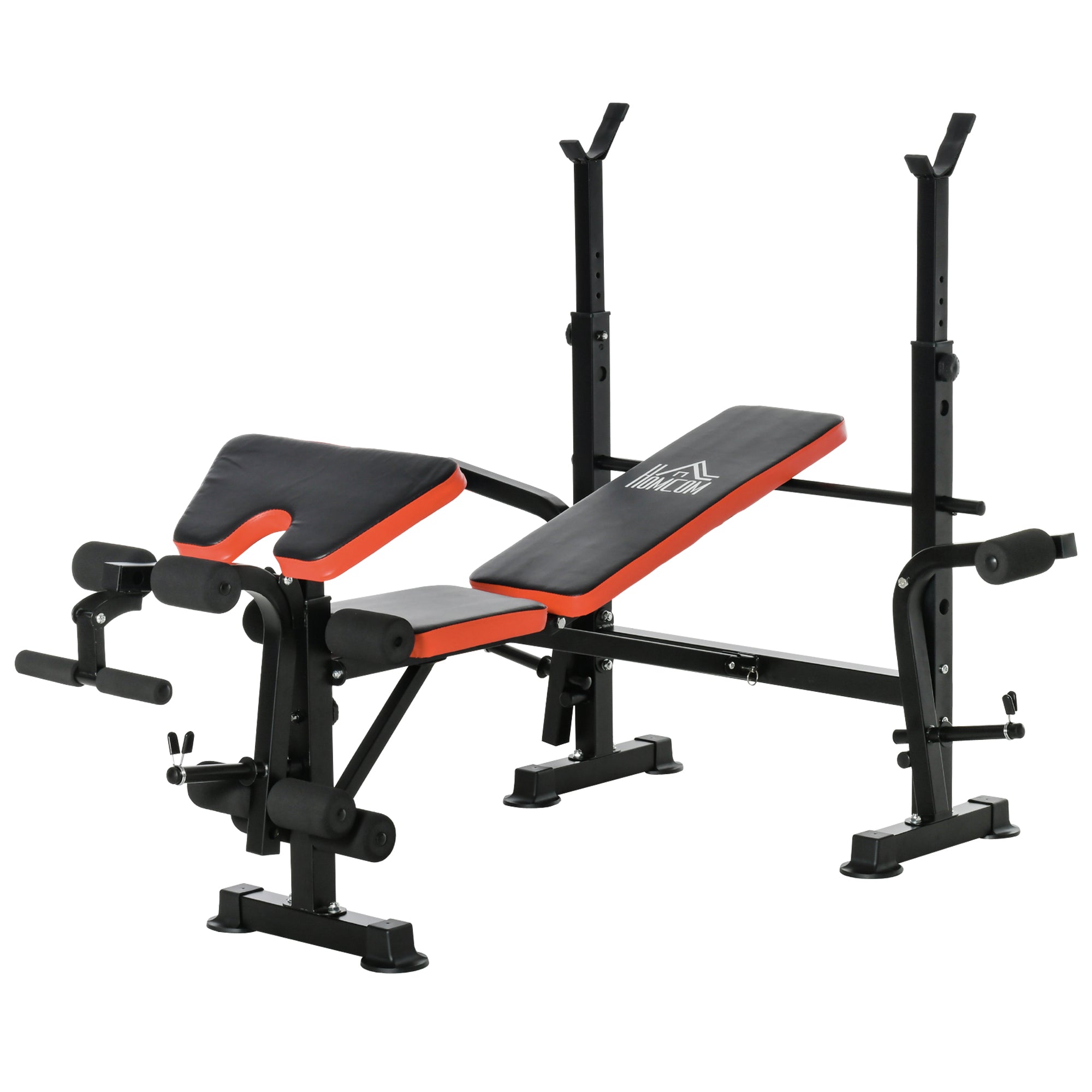 HOMCOM Multifunktionale Gewichtbank - Verstellbare Trainingsbank mit Rückenlehne, Hantelablage, Beinstrecker, Bizepscurl, Butterfly, für Fitnessstudio und Büro