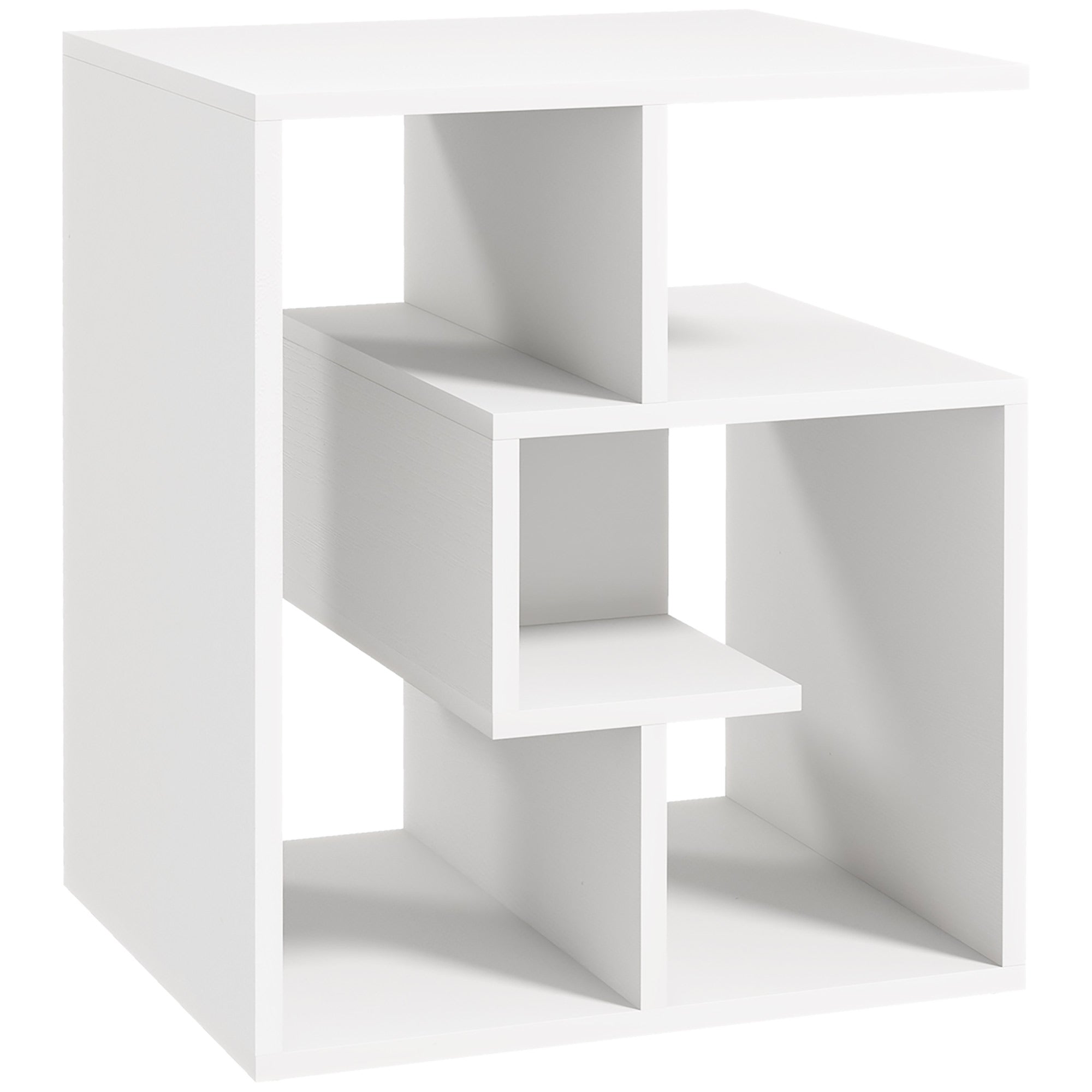 Table d'Appoint HOMCOM Blanche avec Étagères de Rangement pour Salon et Chambre 45x40x55 cm