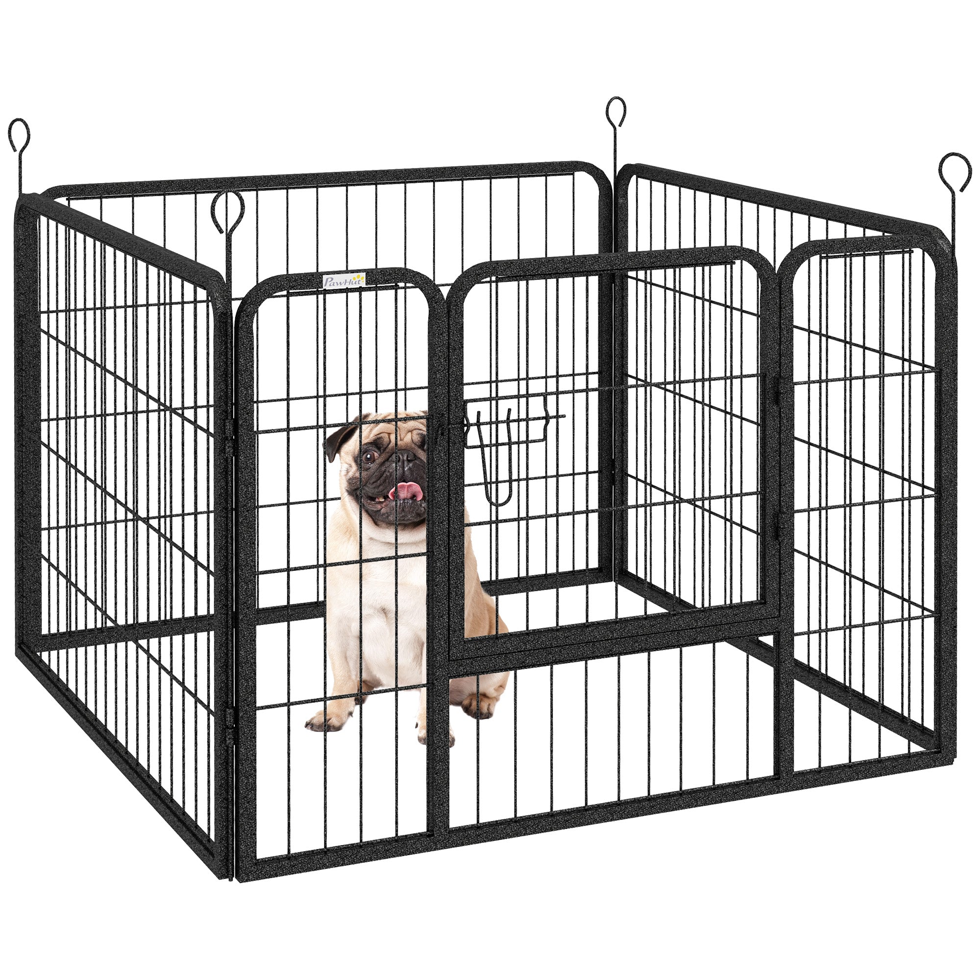 PawHut 4-Paneled Hondenren 82x82x60 cm Opvouwbare Huisdierenren met Deurslot en Metalen Frame voor Binnen en Buiten Grijs