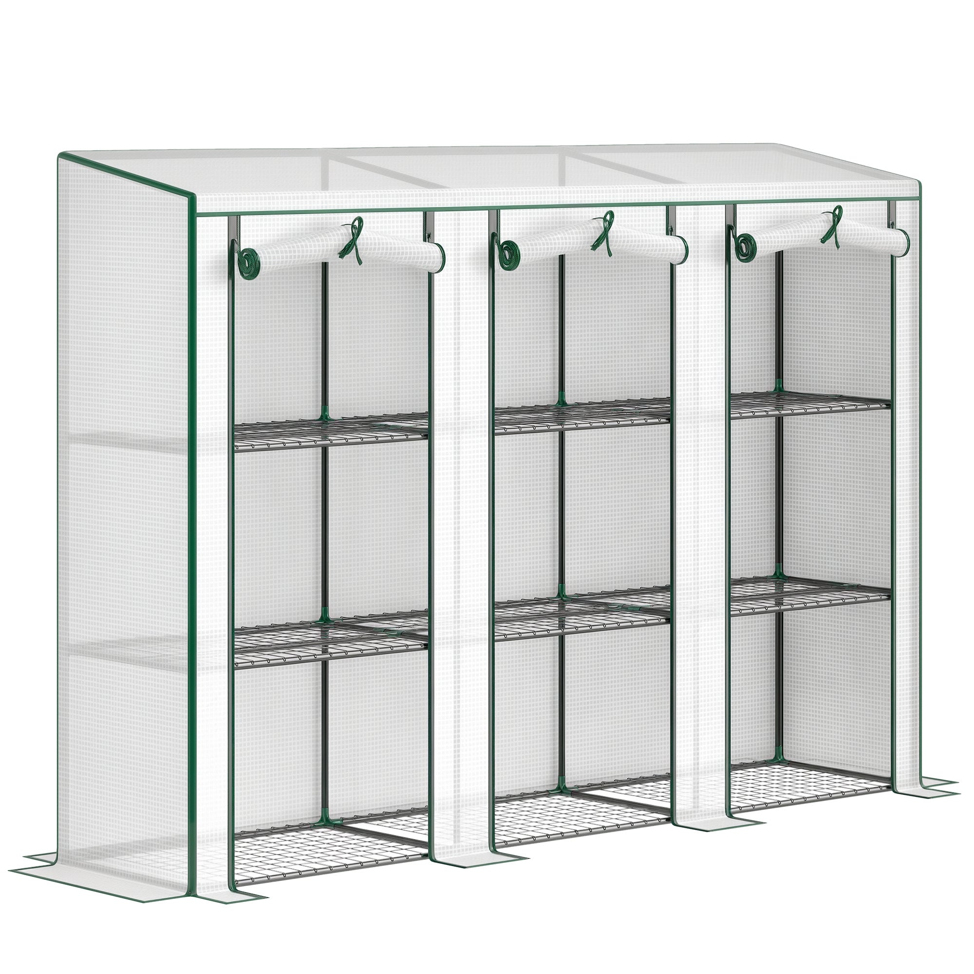 Outsunny 3patrový PVC skleník s ocelovým rámem, 2 rolovací dveře na zip — 215 x 46 x 151 cm, bílý