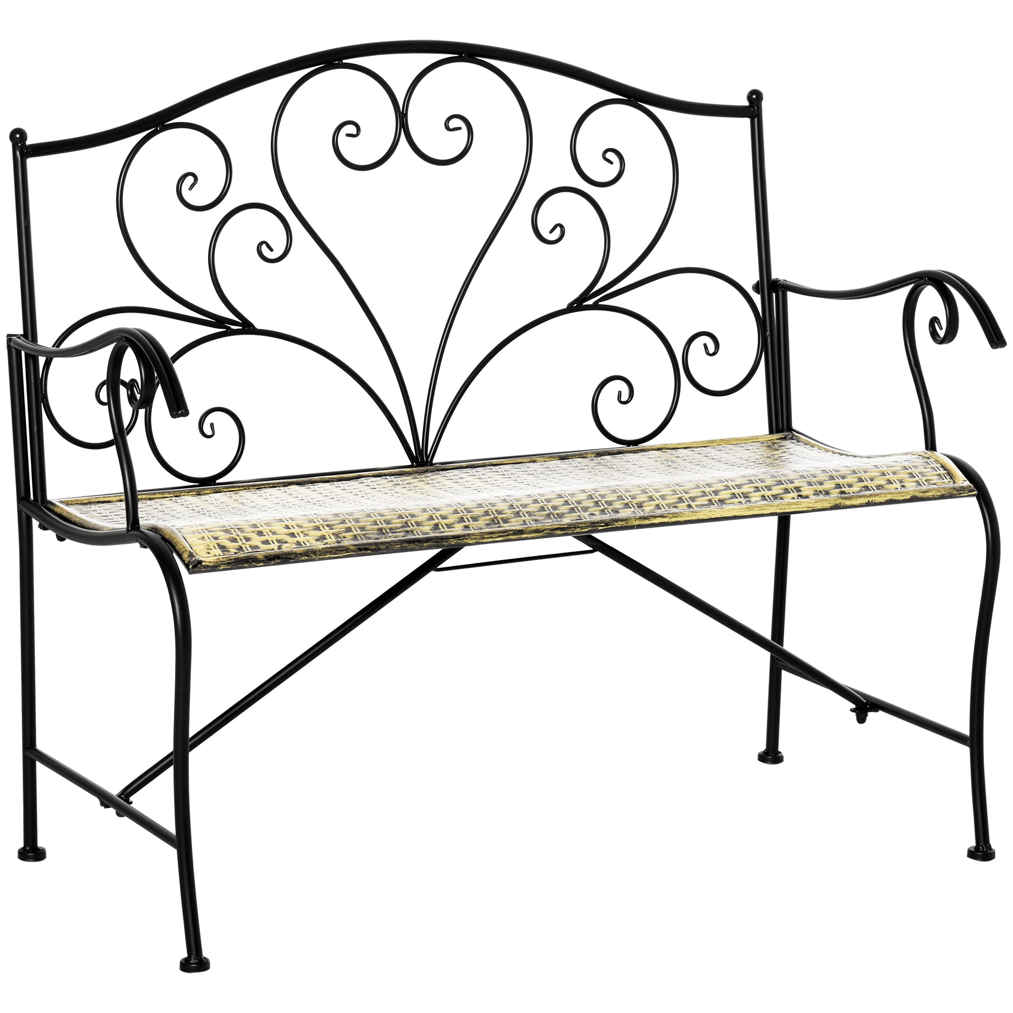 Outsunny Vintage Stil Eisen Gartenbank, 2-Sitzer Gartenbank, 100x50x88cm, Schwarz