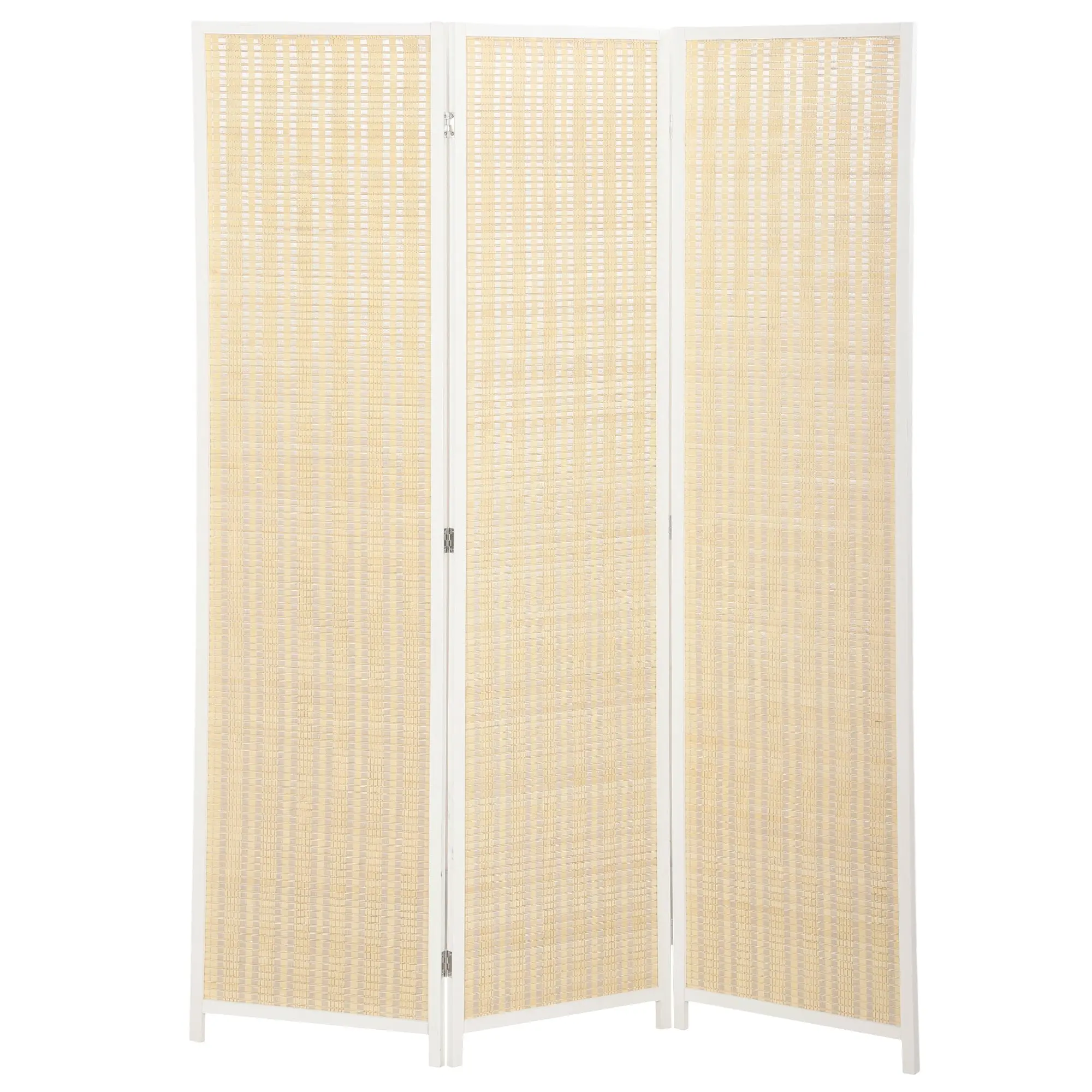 3-Panel Wooden Room Divider, Folding Privacy Screen for Living Room & Bedroom, White (53.1 x 70.9 in)