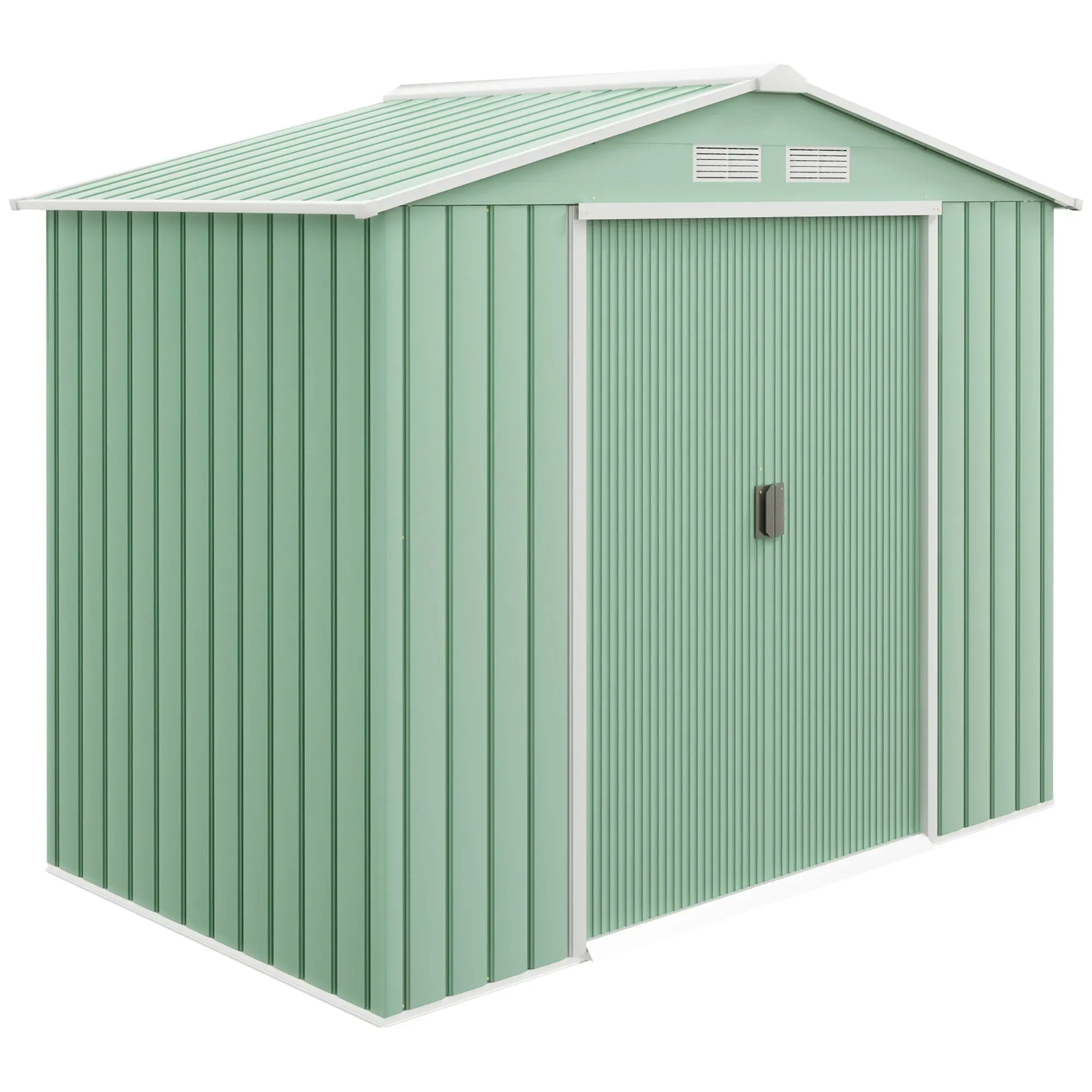 Tool Shed 2.5 m?, Garden Shed with Pent Roof, Sliding Door, Foundation, 213 x 130 x 185 cm, Tool Shed made of Galvanized Steel, weatherproof, for Garden, Green