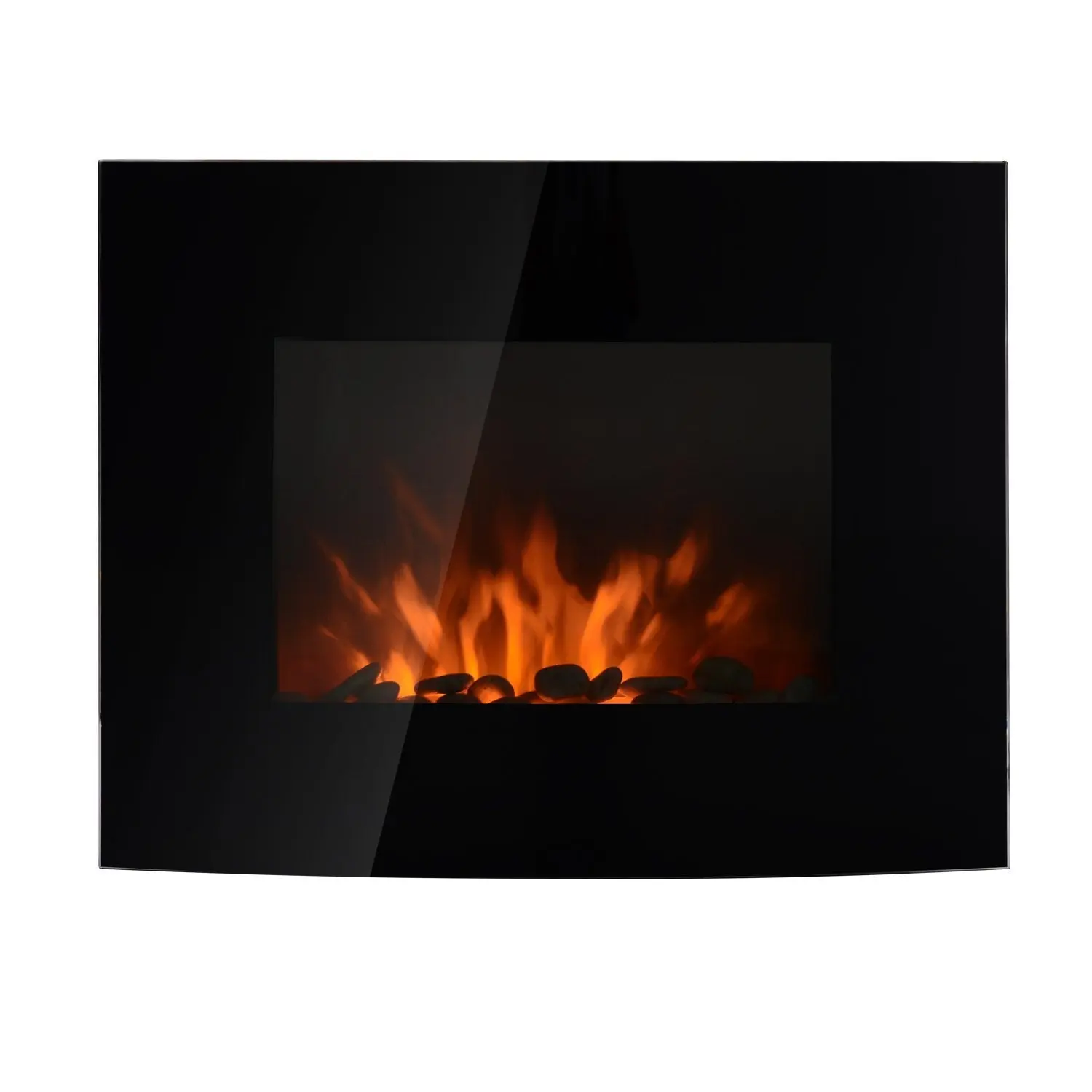 Electric Fireplace with Heating, Electric Fireplace with 3D Flame Effect, 7 Flame Colors, 900/1800 W, Wall Fireplace with Timer, Decorative Fireplace with Remote Control, Black, 65 cm