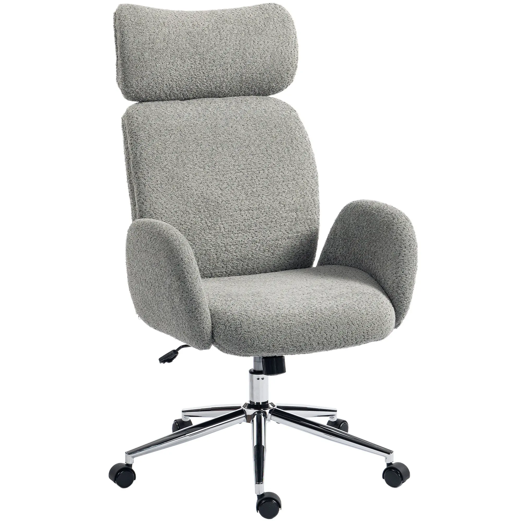 Bouclé Office Chair with Armrests — Adjustable Headrest, Height-Adjustable Swivel with Tilt, Dark Gray