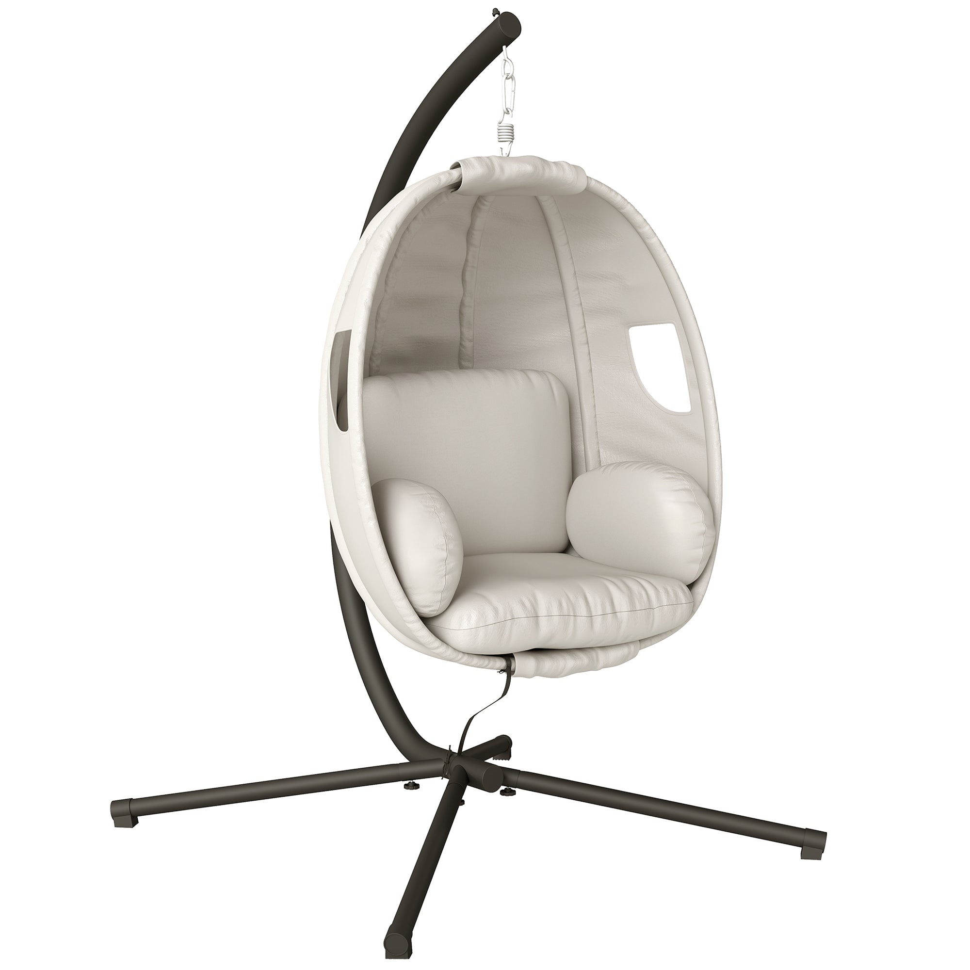 Outsunny klappbarer Ei‑Hängesessel mit Gestell – 20 cm Polster, höhenverstellbar & Sicherheitsgurt, Hellgrau
