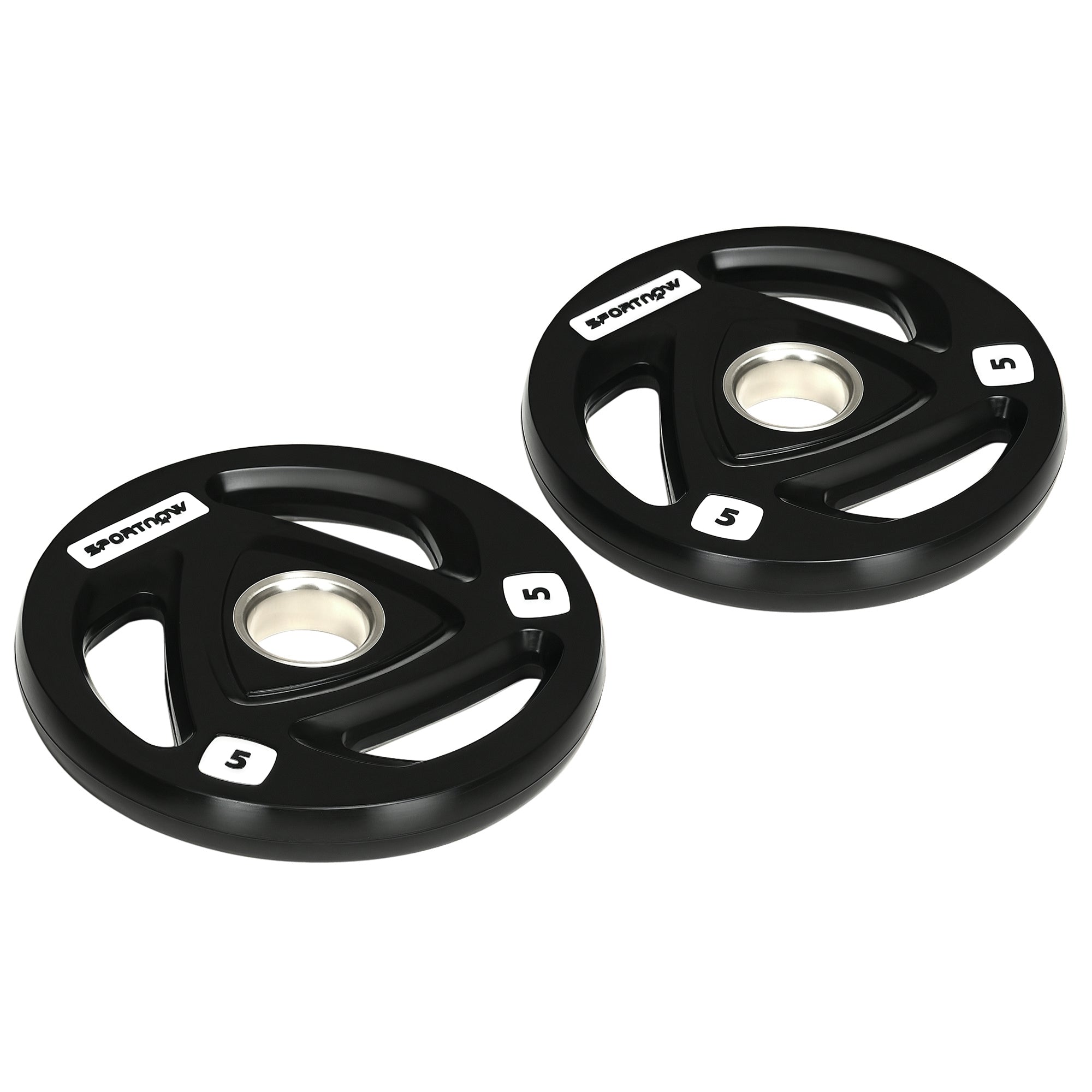 SPORTNOW Set of 2 Cast Iron Weight Plates ?24x3.5 cm 5 kg Rubber Coated Weight Plates with 5 cm Hole for Barbell or Dumbbells Fitness in Home Gym Black