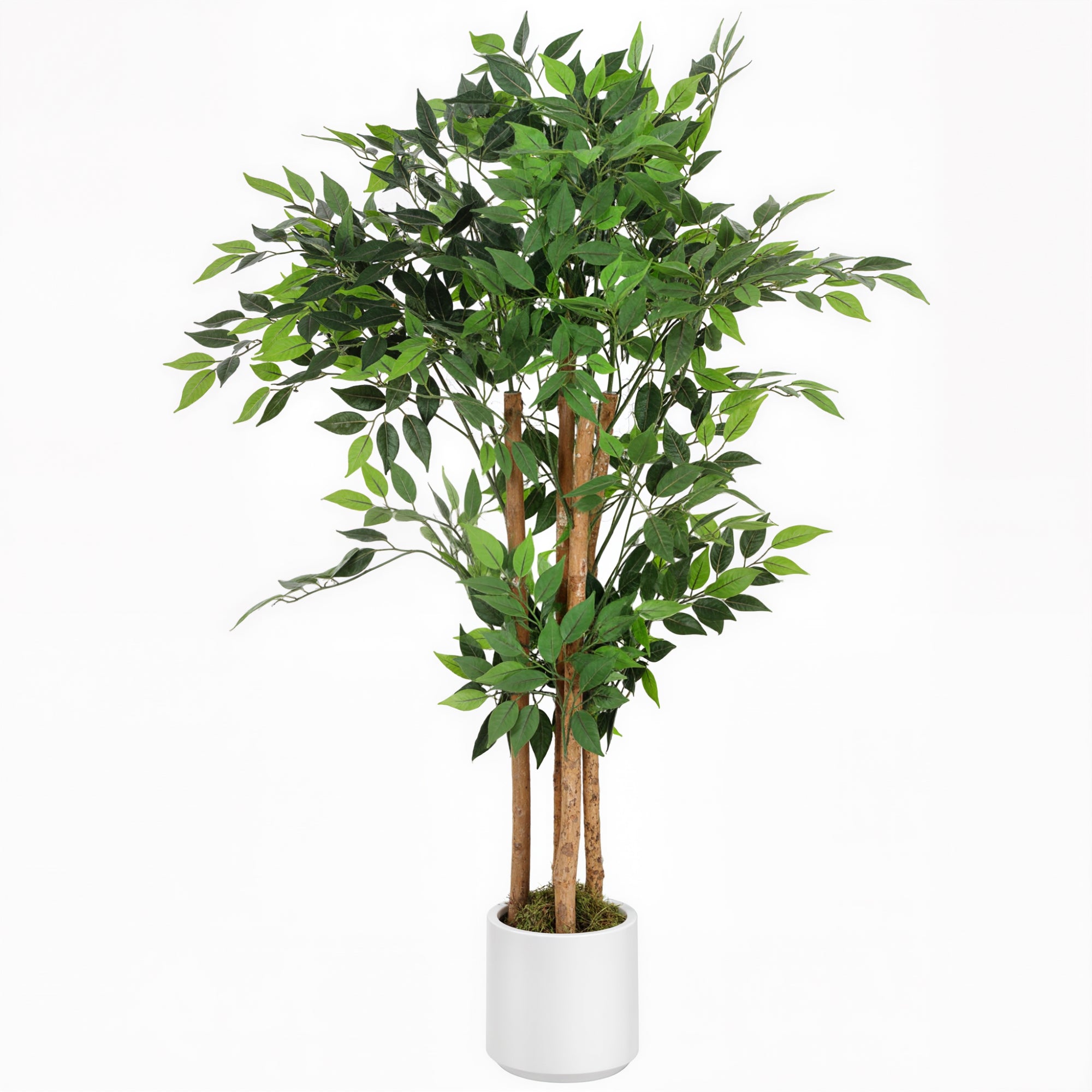 HOMCOM kënschtlecht Banyan-Bam mat verstellbaren Zweechen — wäisse PP-Planter mat Zementbasis, realistesch PEVA-Blieder an Holzstamm, 120 cm