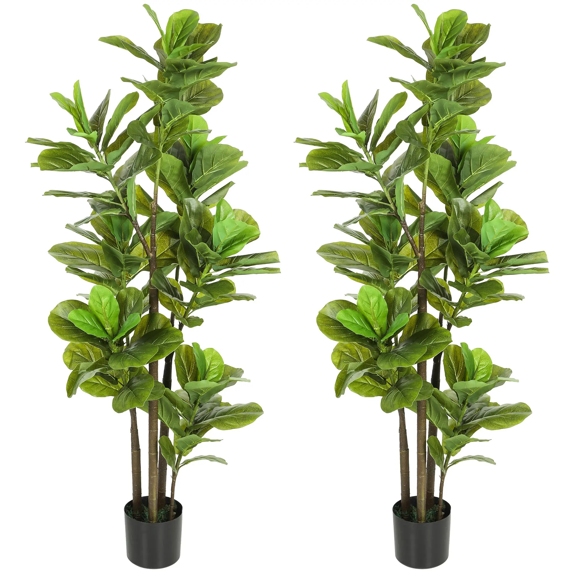Set of 2 Indoor Artificial Fiddle-Leaf Fig Trees, 150 cm (59 in) Faux Ficus with Cement Pots, 120 Realistic Leaves — Green Home, Office, Living Room, Bedroom Decor