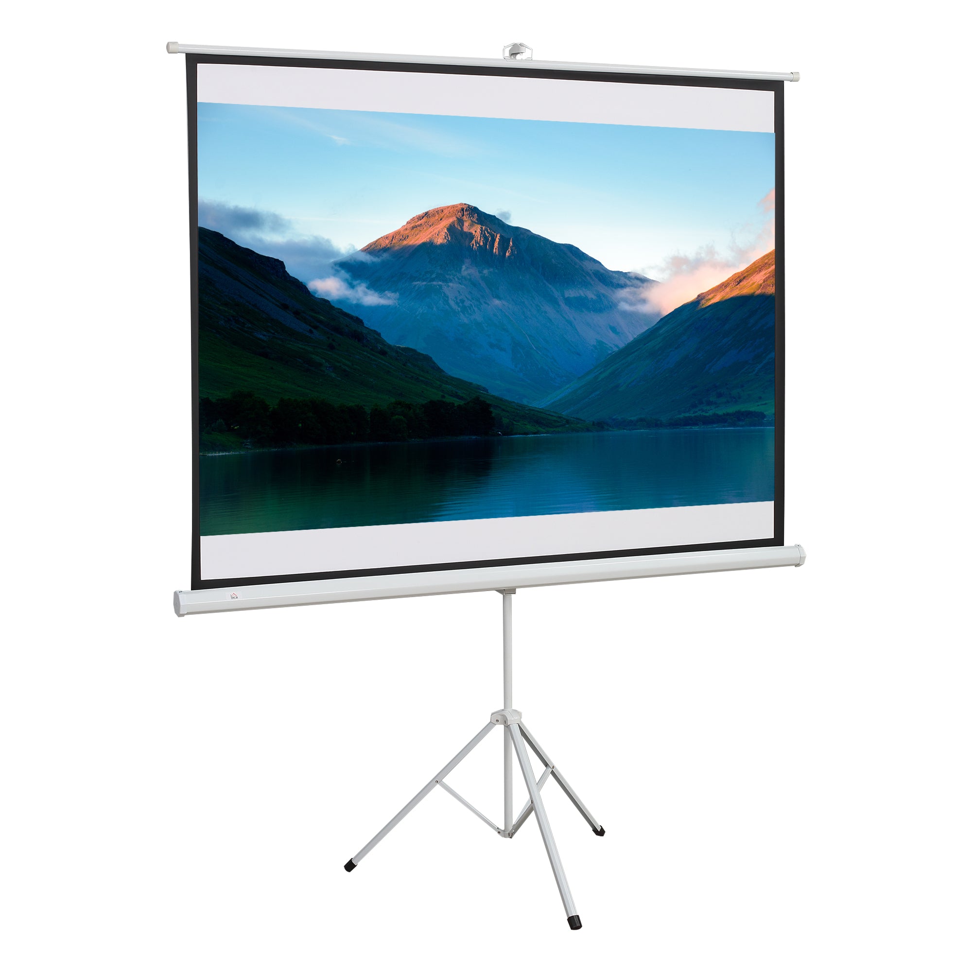 HOMCOM Handmatige Projectiescherm met Statief 84 Inch Draagbaar Projectiescherm 4:3 Formaat voor Binnen en Buiten Thuisbioscoop Patio 171x131 cm Wit